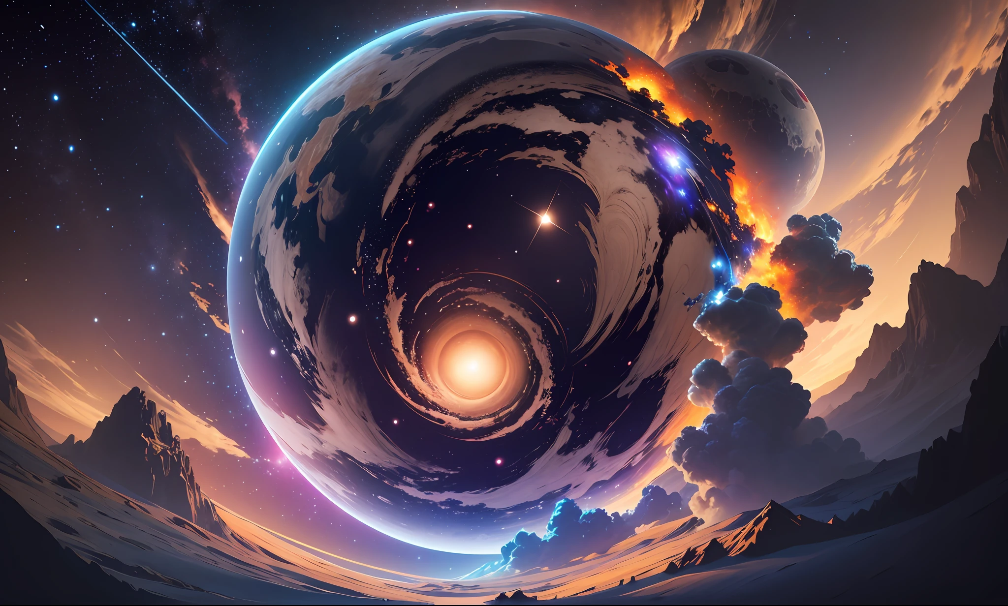 Logo written Aaho Games, with background of the milky way, the logo being the planet reach --auto --s2