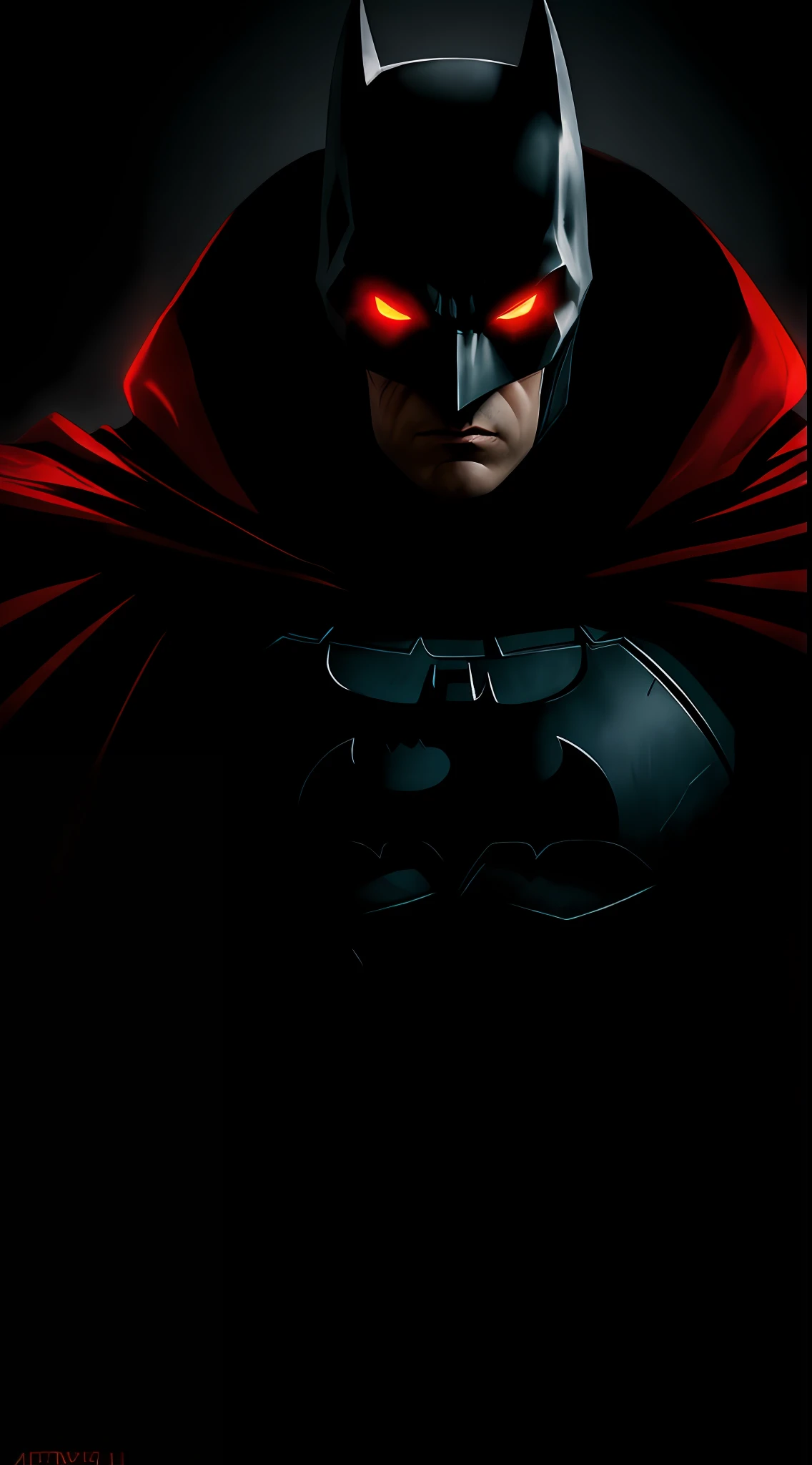 (dark shot: 1.1), epic realistic, Batman in the dark with glowing red eyes and glowing cape, soft cinematic light, Adobe Lightroom, darkroom, HDR, intricate, highly detailed, (depth of field: 1.4), hyper-detail (artstation: 1.4), cinematic, warm light, dramatic light (complex details: 1.1)