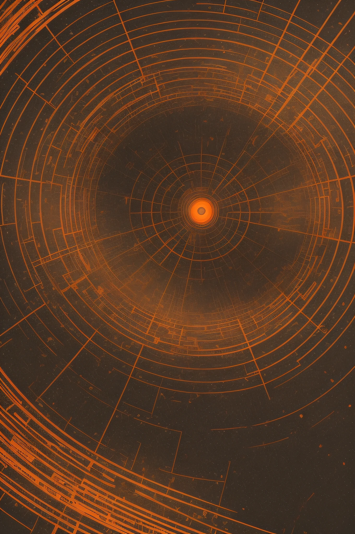 "((masterpiece)), exceptional quality, ultra-sharp details, intense black background, contrasting orange lights, Full HD resolution, black circles with featured wallpaper texture."