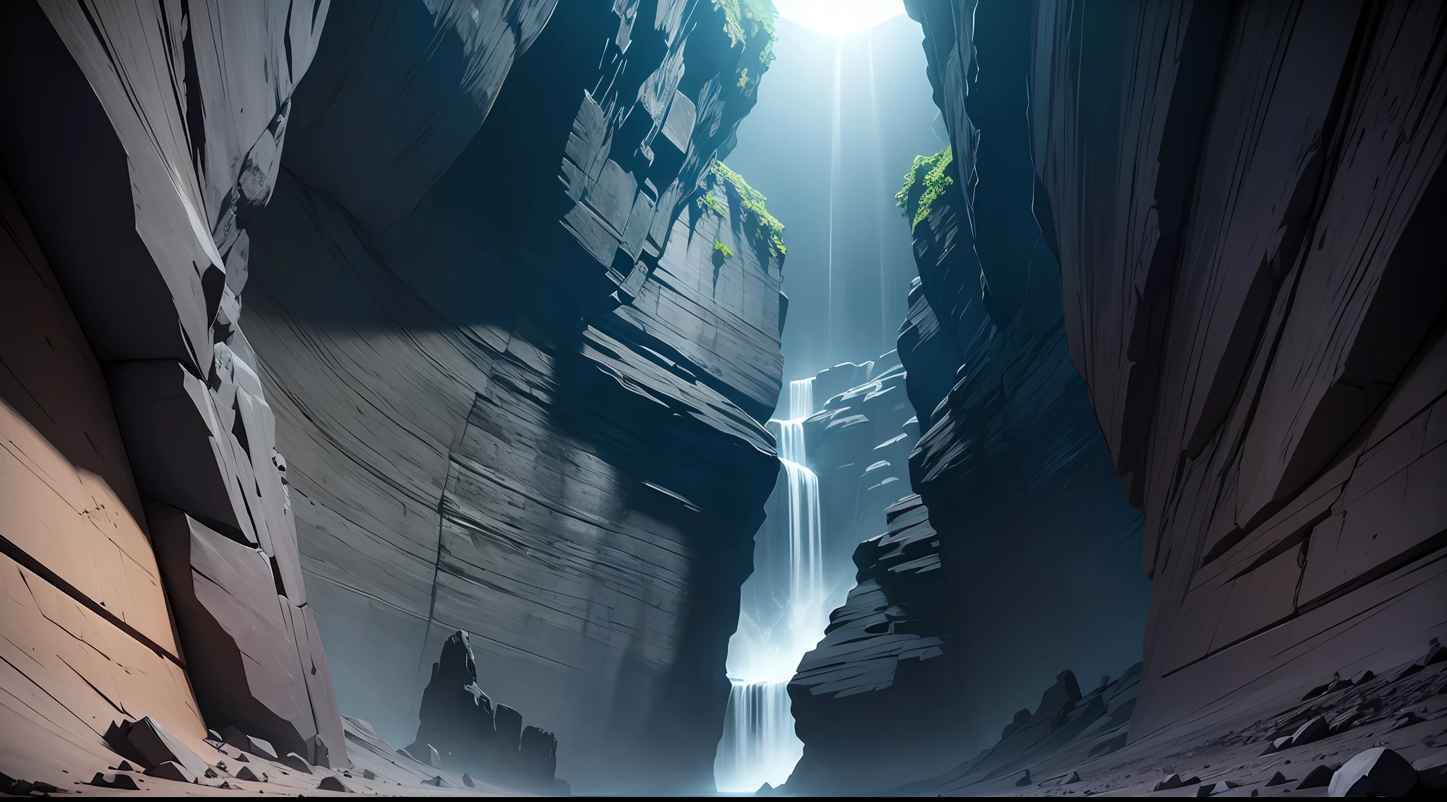 very high and dark rock wall, a dark deep cave --auto --s2