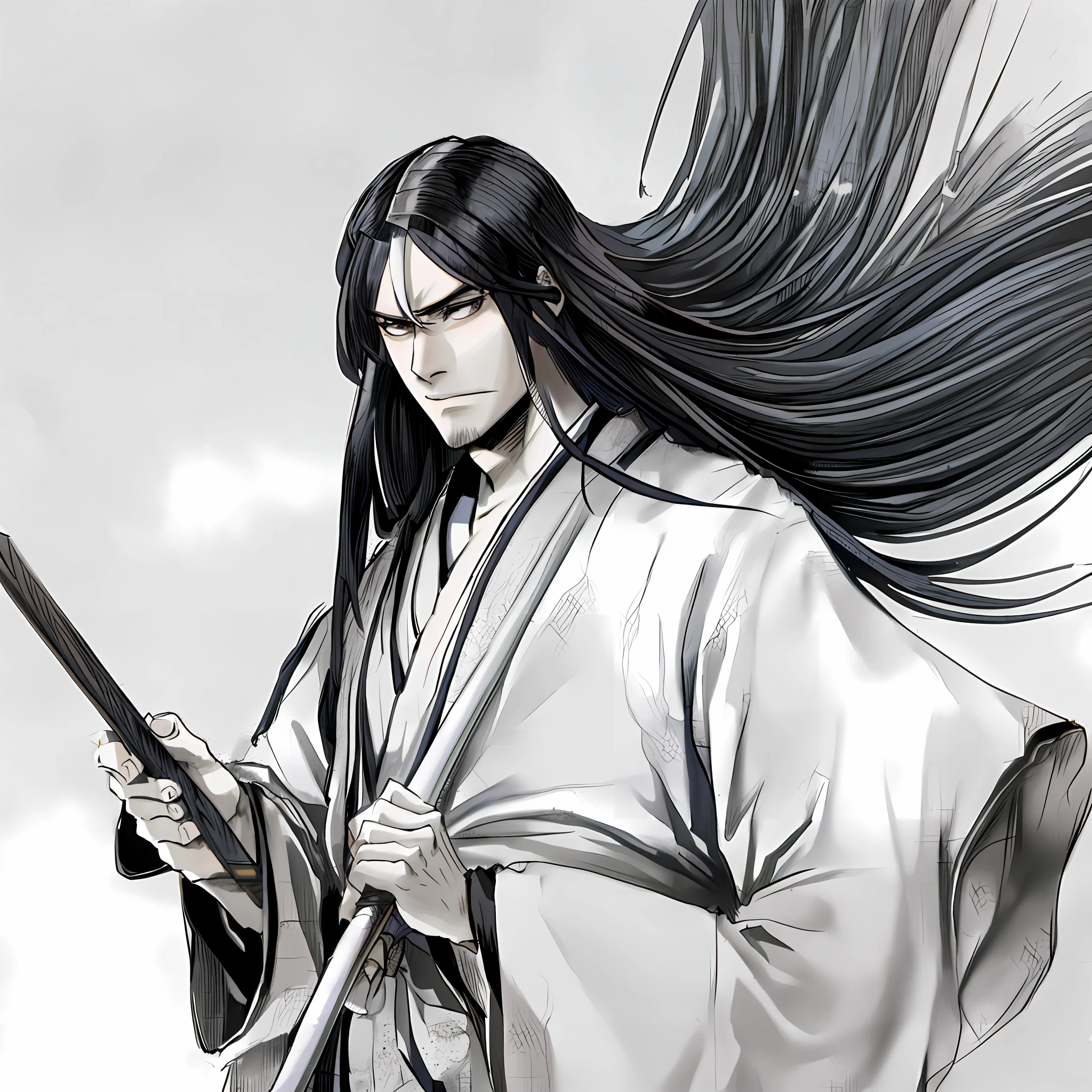 a closeup of a person holding a magic brush in a drawing style, flowing hair and long robes, inspired by Tōshūsai Sharaku, shikanosuke yagaki, inspired by Kanō Sanraku, inspired by Ryūkōsai Jokei, sengoku - art style of the era, masayoshi suto and artgerm