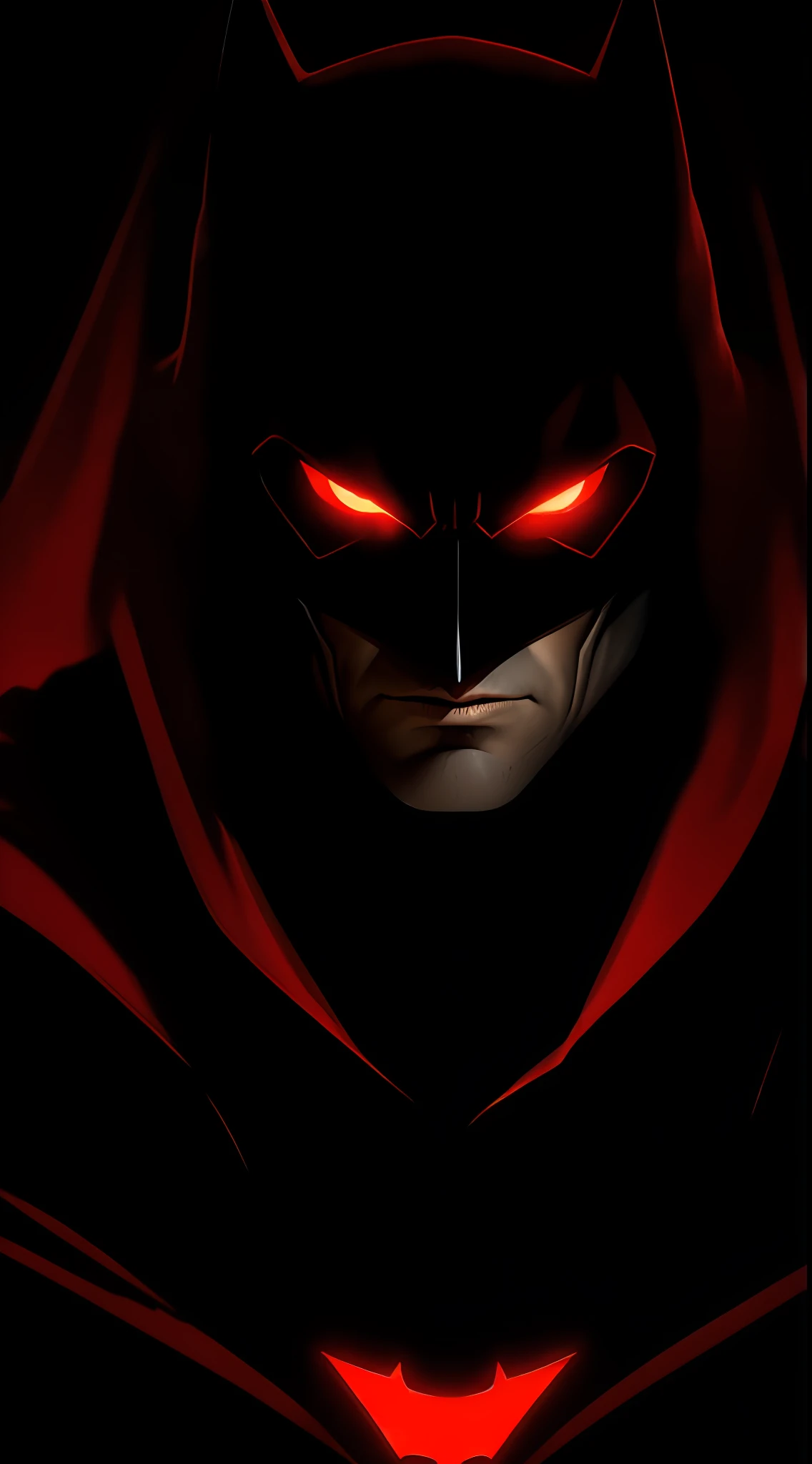 (dark shot: 1.1), epic realistic, Batman in the dark with glowing red eyes and glowing cape, soft cinematic light, Adobe Lightroom, darkroom, HDR, intricate, highly detailed, (depth of field: 1.4), hyper-detail (artstation: 1.4), cinematic, warm light, dramatic light (complex details: 1.1)