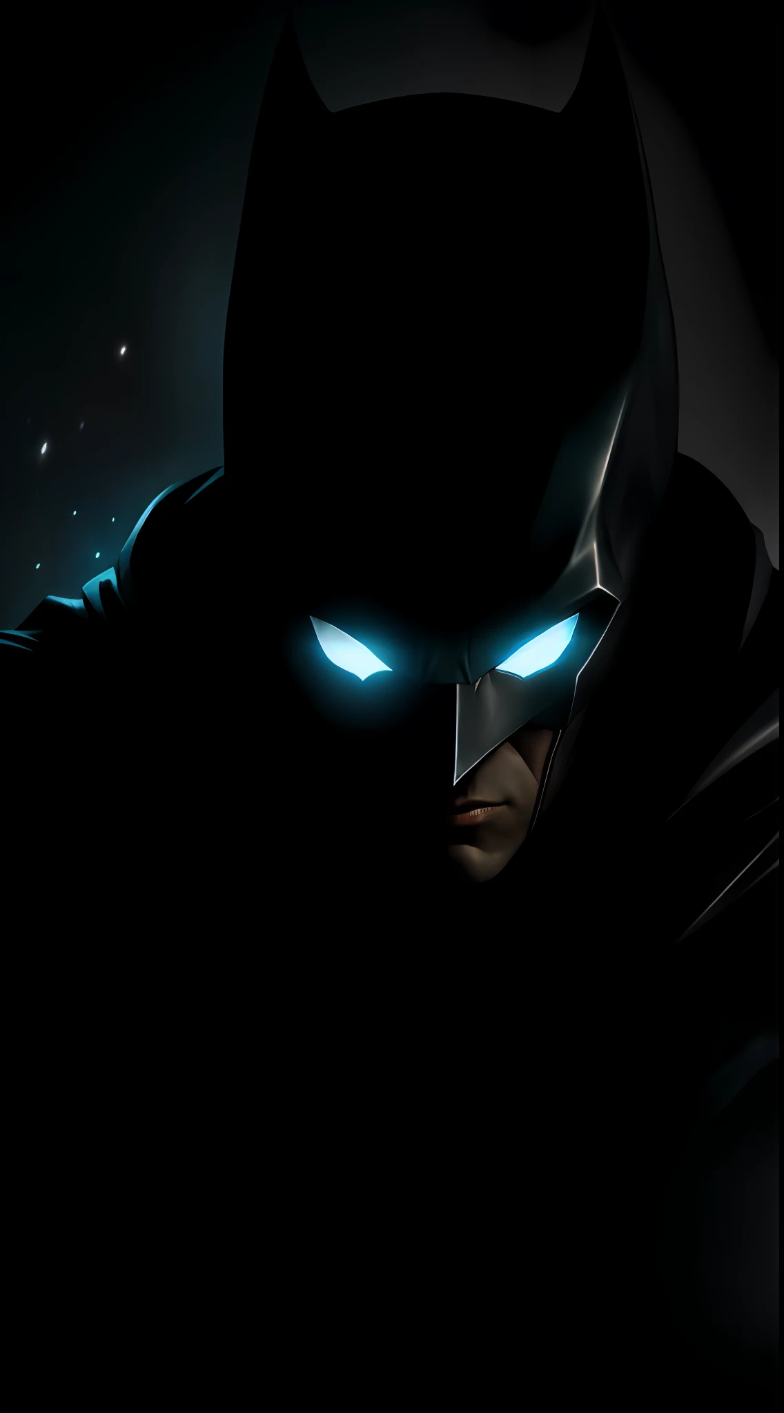 (dark shot: 1.1), epic realistic, Batman in the dark with glowing eyes and glowing cape, soft cinematic light, Adobe Lightroom, darkroom, HDR, intricate, highly detailed, (depth of field: 1.4), hyper-detail (artstation: 1.4), cinematic, warm light, dramatic light (complex details: 1.1)