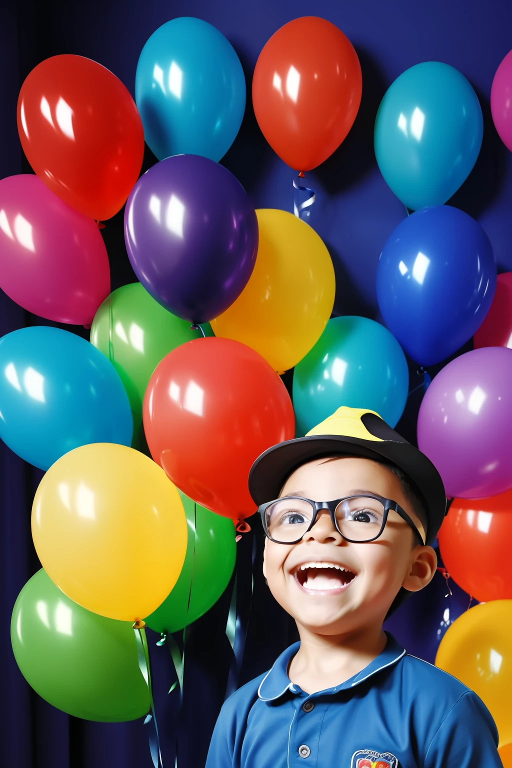 guttonerdvision5, Based on the prompt, I would create an animated scene featuring a 3-year-old boy wearing glasses. He would be depicted with a detailed and sharp face, wearing a birthday party hat and holding a floating birthday balloon. The scene would be filled with a vibrant and festive atmosphere, with an abundance of party balloons surrounding the boy.
The boy's joyful expression would be captured, highlighting his excitement and anticipation for his special day. The details of his glasses, hat, and balloon would be carefully rendered to reflect the style of artist Alex Ross, known for his intricate illustrations.
The background would be adorned with colorful and whimsical party decorations, with a variety of balloons in different shapes, sizes, and colors floating in the air. The dynamic motion of the balloons would add a sense of playfulness and movement to the scene.
The animation would bring the scene to life, with the boy's eyes sparkling, the balloon gently swaying, and the surrounding balloons subtly floating in the air. The overall animation style would reflect the charm and joy of a child's birthday celebration.
This prompt would result in an animated illustration by Alex Ross that captures the innocence, excitement, and fun of a 3-year-old boy's birthday, immersing the viewer in a vibrant and festive world of balloons and celebration.