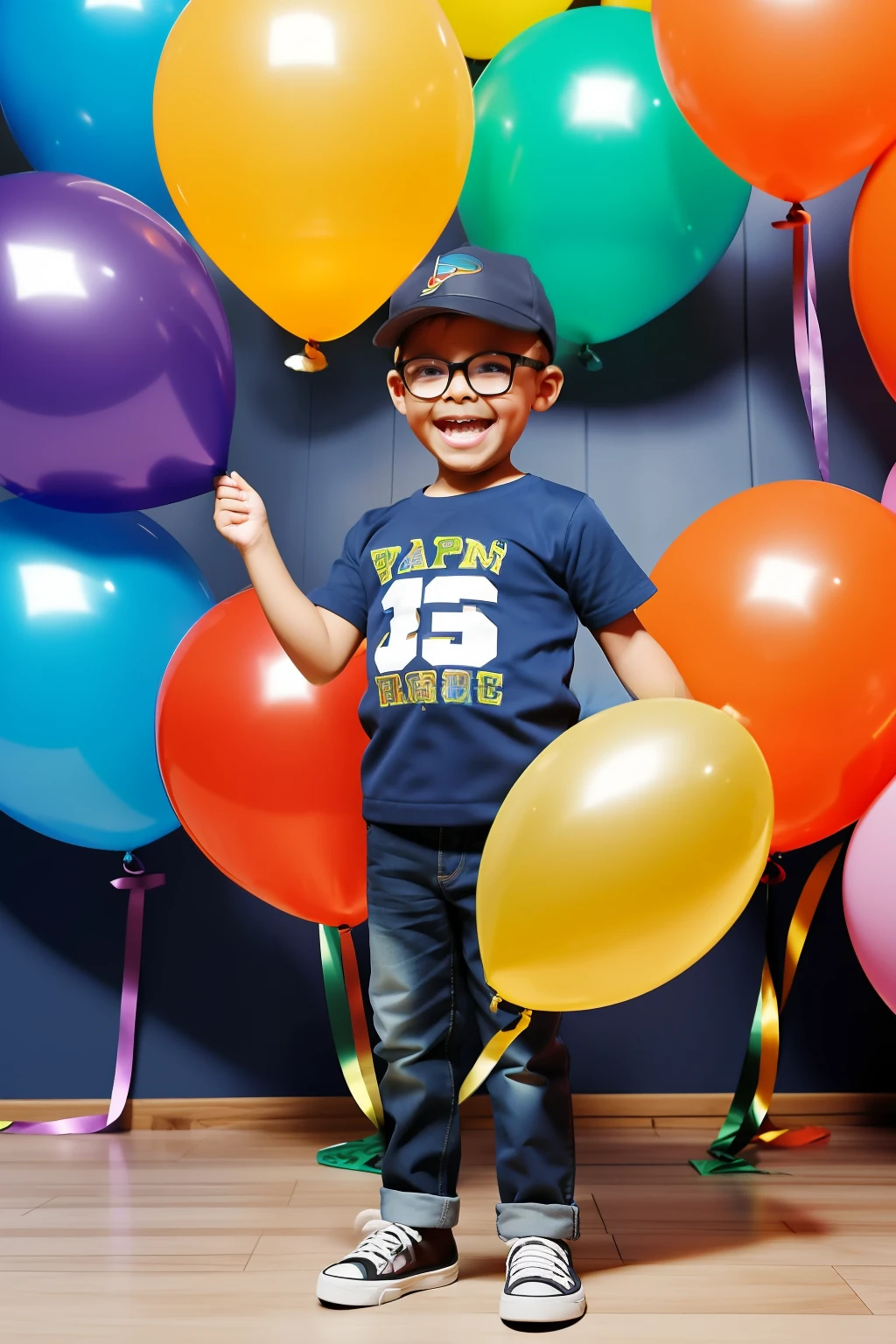 guttonerdvision5, Based on the prompt, I would create an animated scene featuring a 3-year-old boy wearing glasses. He would be depicted with a detailed and sharp face, wearing a birthday party hat and holding a floating birthday balloon. The scene would be filled with a vibrant and festive atmosphere, with an abundance of party balloons surrounding the boy.
The boy's joyful expression would be captured, highlighting his excitement and anticipation for his special day. The details of his glasses, hat, and balloon would be carefully rendered to reflect the style of artist Alex Ross, known for his intricate illustrations.
The background would be adorned with colorful and whimsical party decorations, with a variety of balloons in different shapes, sizes, and colors floating in the air. The dynamic motion of the balloons would add a sense of playfulness and movement to the scene.
The animation would bring the scene to life, with the boy's eyes sparkling, the balloon gently swaying, and the surrounding balloons subtly floating in the air. The overall animation style would reflect the charm and joy of a child's birthday celebration.
This prompt would result in an animated illustration by Alex Ross that captures the innocence, excitement, and fun of a 3-year-old boy's birthday, immersing the viewer in a vibrant and festive world of balloons and celebration.