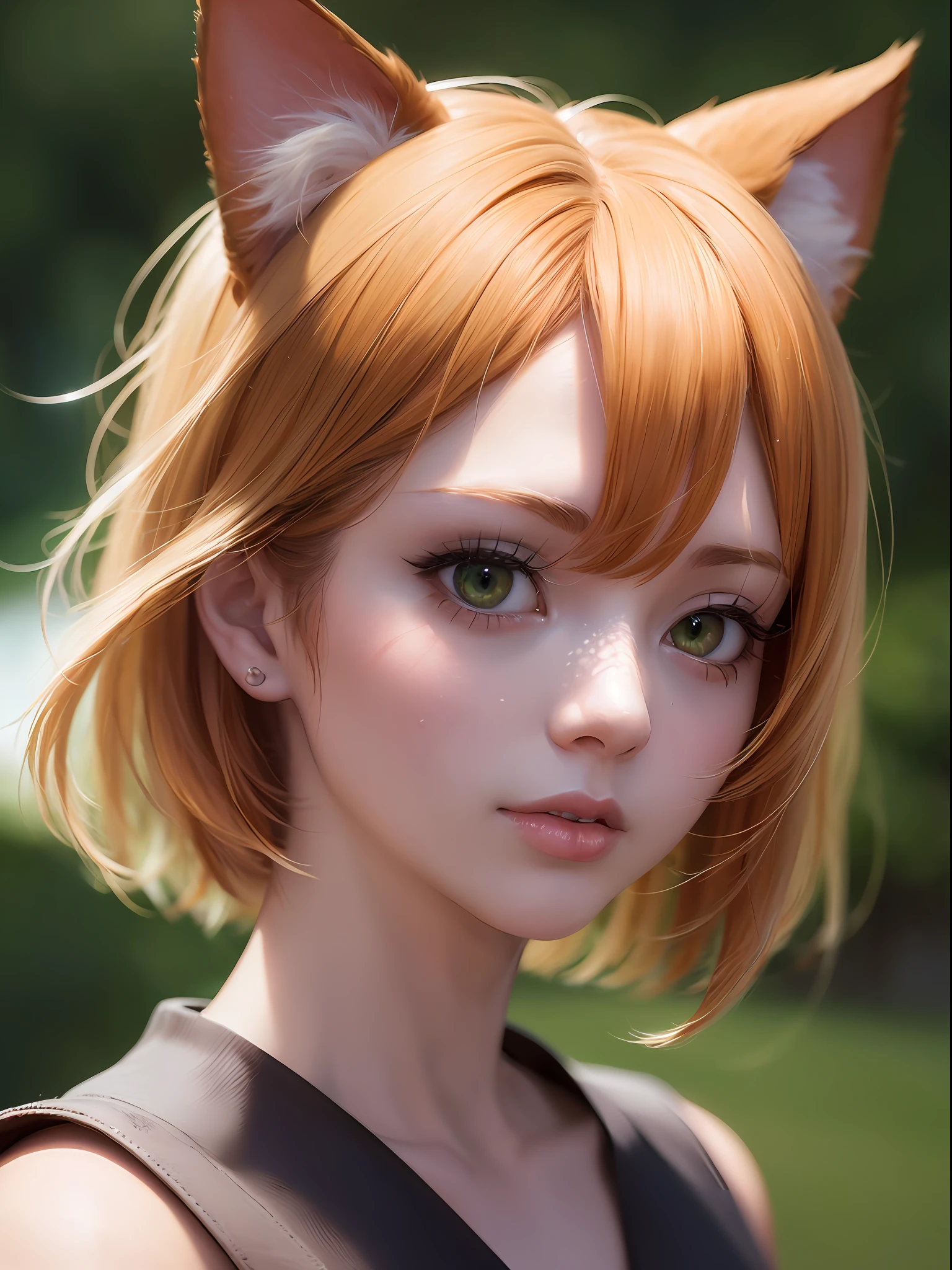 ((masterpiece)), ultra high res, photorealistic, realistic, best quality, photo-realistic, (((high detailed skin, visible pores))), (8k, raw photo, best quality, masterpiece),(1 cute girl),(bob cut), (short orange hair), ((cat ear)), ((japanese clothes)), Japan, sakura, flowers, ((green eyes)), automatic white balance, (((face close-up))), ((((looking at viewer)))), SFW, dynamic hair, highly detailed, more details, cinematic atmosphere, recise correct anatomy, epic scene, global illumination, detailed and intricate environment, modelshoot style, 8K UHD, concept art, octane render