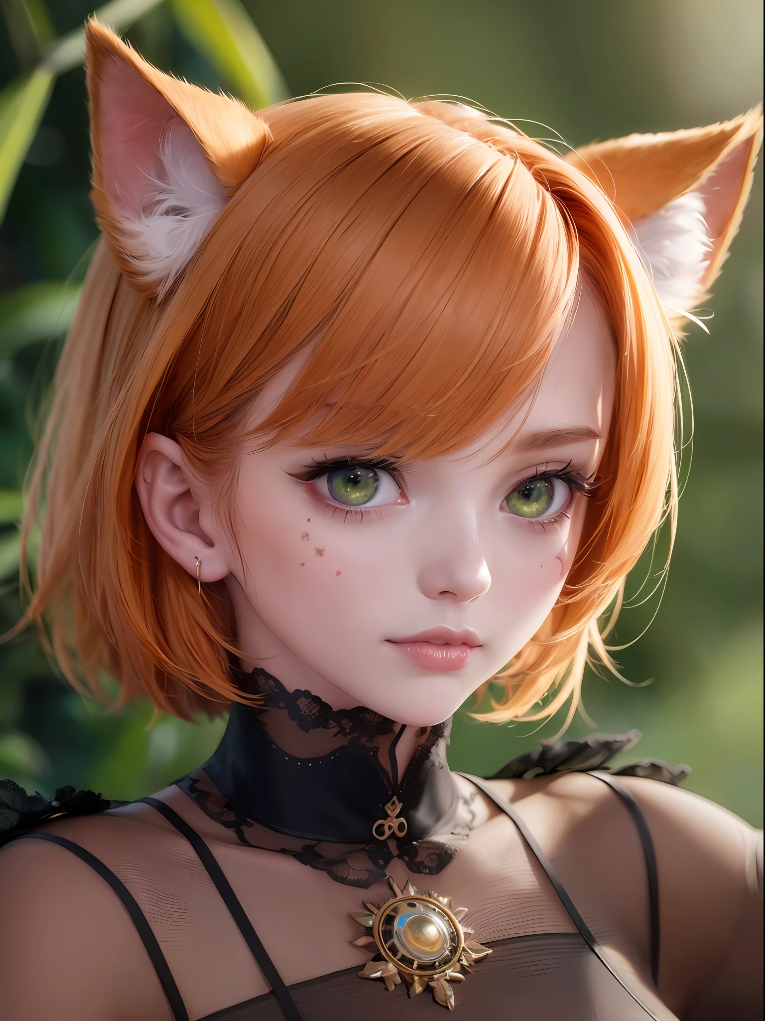 ((masterpiece)), ultra high res, photorealistic, realistic, best quality, photo-realistic, (((high detailed skin, visible pores))), (8k, raw photo, best quality, masterpiece),(1 cute girl),(bob cut), (short orange hair), ((cat ear)), ((japanese clothes)), Japan, sakura, flowers, ((green eyes)), automatic white balance, (((face close-up))), ((((looking at viewer)))), SFW, dynamic hair, highly detailed, more details, cinematic atmosphere, recise correct anatomy, epic scene, global illumination, detailed and intricate environment, modelshoot style, 8K UHD, concept art, octane render