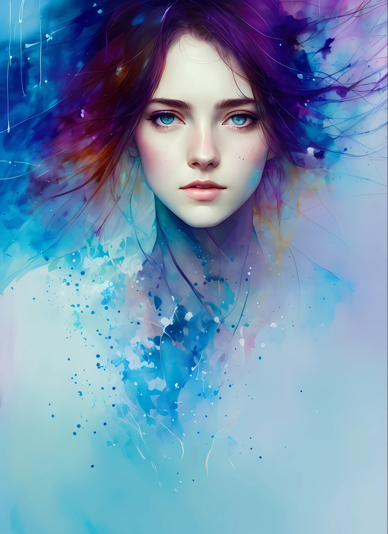 a woman by agnes cecile, luminous design, pastel colours, ink drips, autumn lights