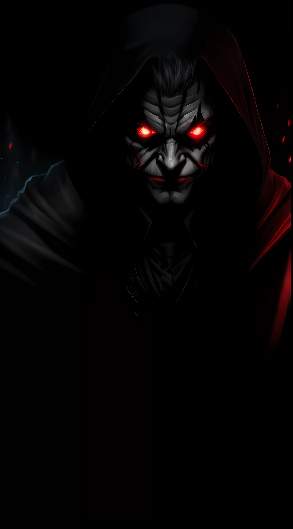 (dark shot: 1.1), epic realistic, Joker in the dark with glowing red eyes and glowing cape, soft cinematic light, Adobe Lightroom, darkroom, HDR, intricate, highly detailed, (depth of field: 1.4), hyper-detail (artstation: 1.4), cinematic, warm light, dramatic light (complex details: 1.1)