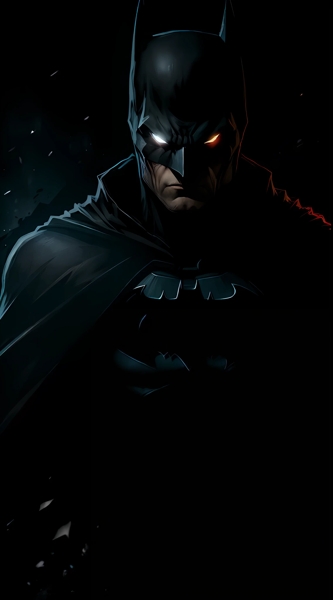 (dark shot: 1.1), epic realistic, Batman in the dark with glowing eyes and glowing cape, soft cinematic light, Adobe Lightroom, darkroom, HDR, intricate, highly detailed, (depth of field: 1.4), hyper-detail (artstation: 1.4), cinematic, warm light, dramatic light (complex details: 1.1)