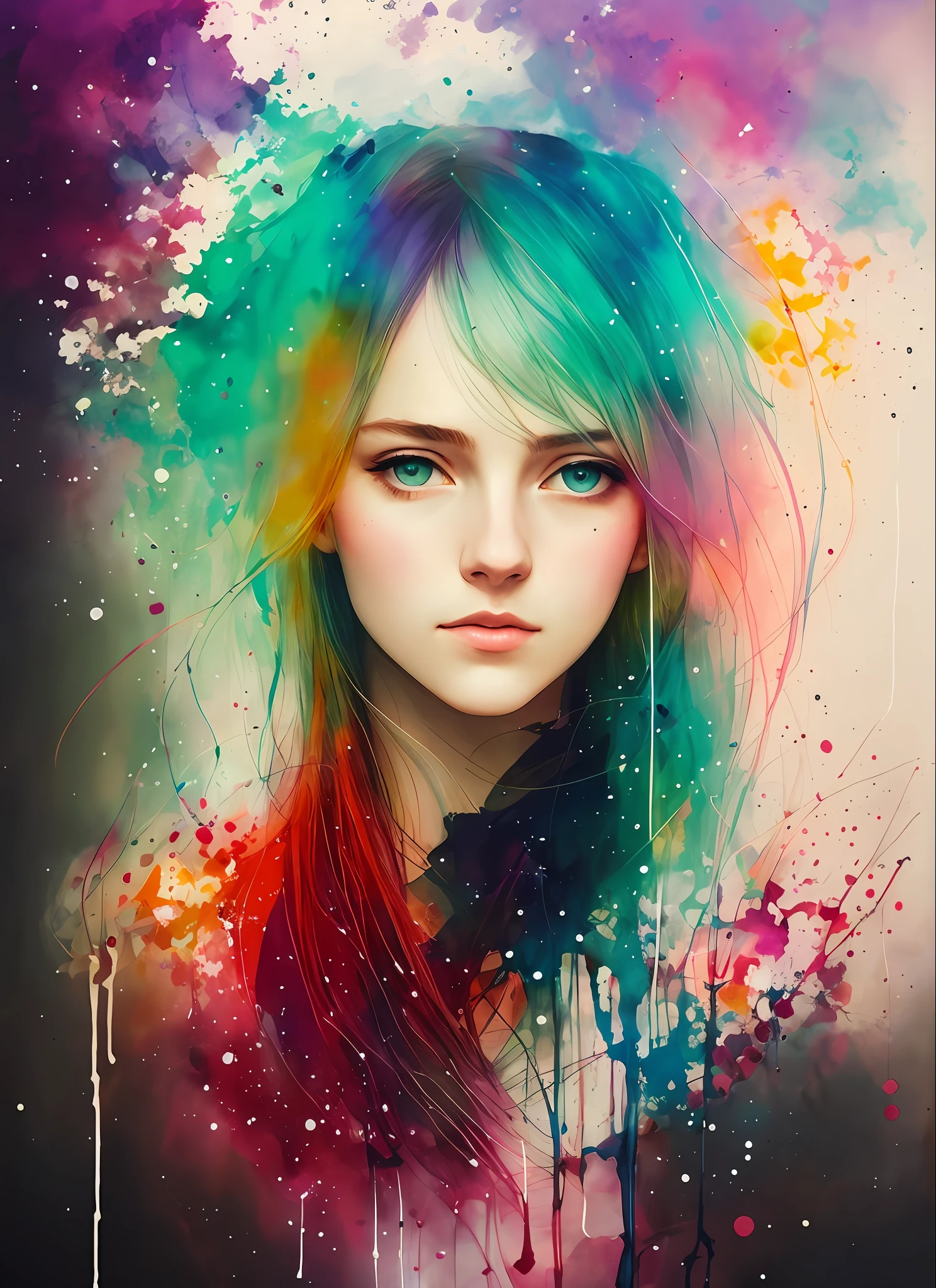 a woman by agnes cecile, luminous design, pastel colours, ink drips, autumn lights