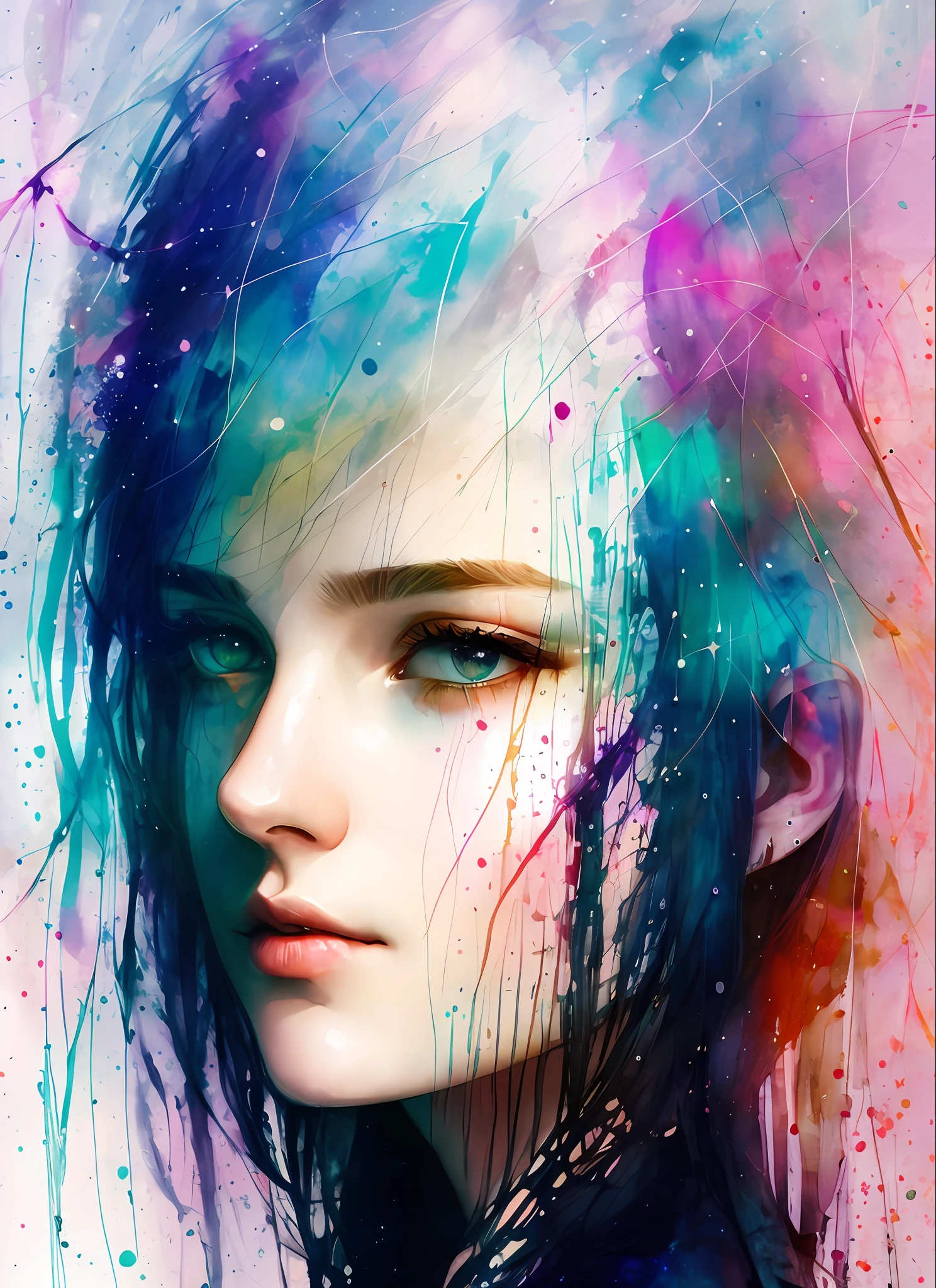 a woman by agnes cecile, luminous design, pastel colours, ink drips, autumn lights