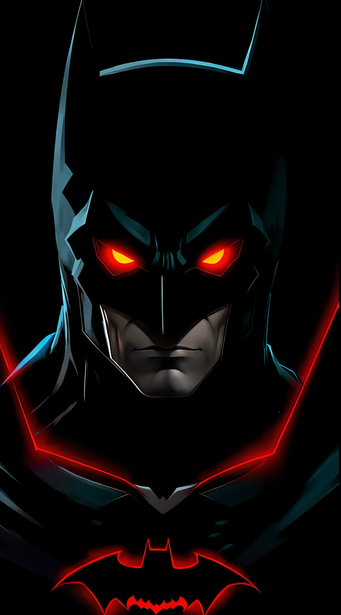 Batman Beyond in the dark with glowing red eyes and glowing cape, vector graphics by JoWOnder, popular on Deviantart, digital art, portrait, Superhero art, amazing wallpapers, DC Comics art style, Dark Night in Disguise