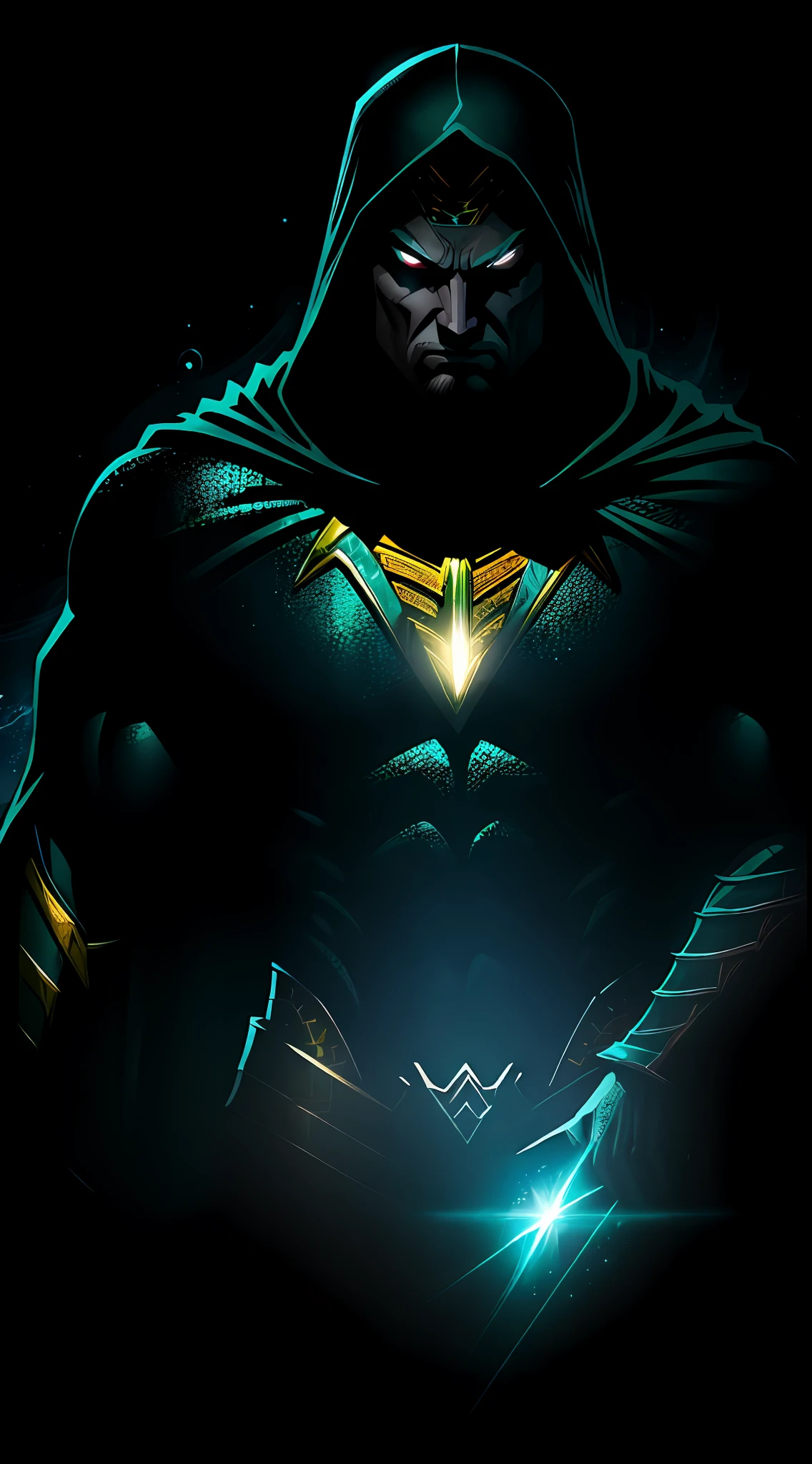 Aquaman in the dark with glowing eyes and glowing cape, vector graphics by JoWOnder, popular on Deviantart, digital art, portrait, superhero art, amazing wallpapers, DC Comics art style, Dark Night in Disguise