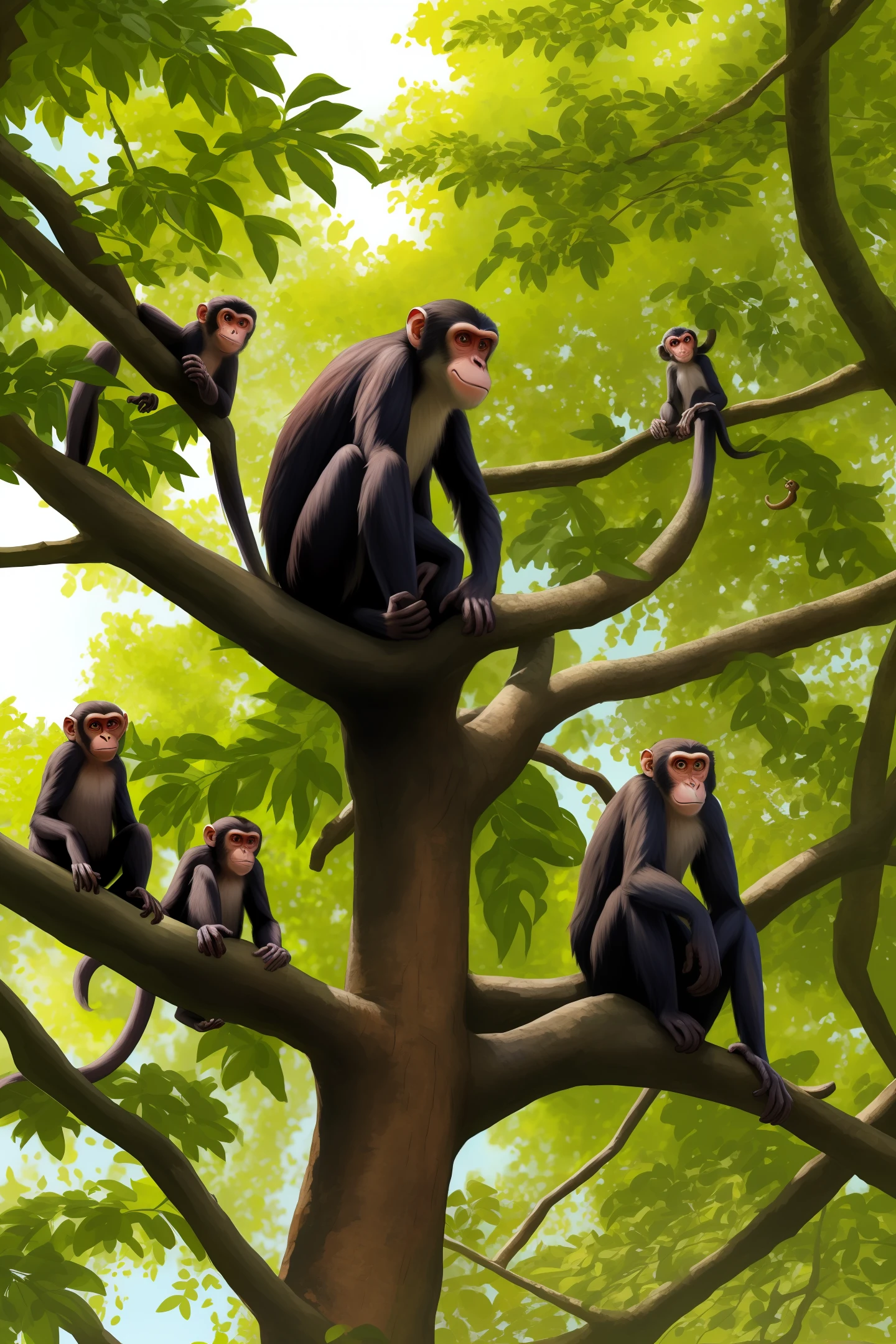 for a group of monkeys in the trees, alone, sunny day, very high quality image...
