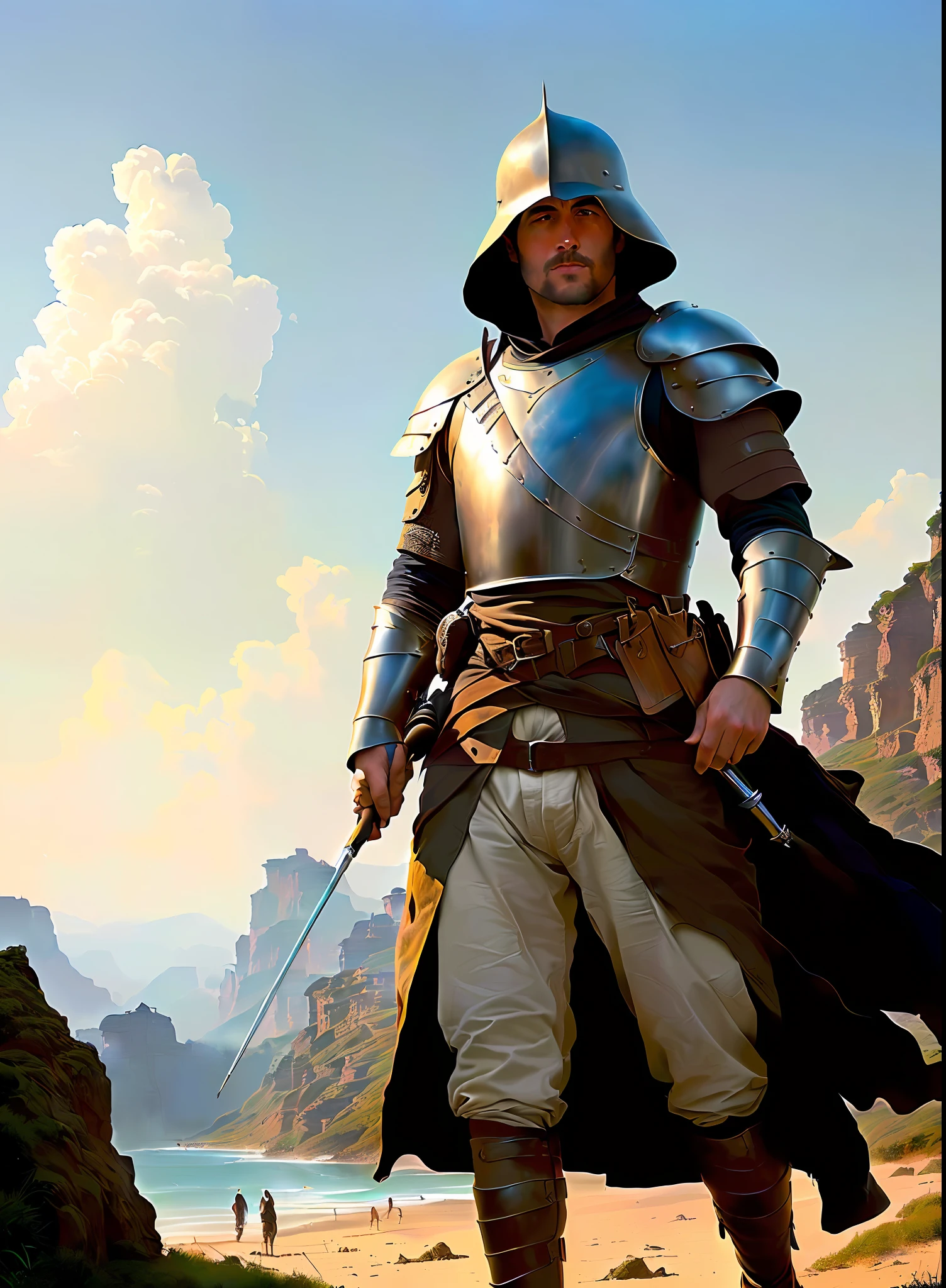 modelshoot style, (extremely detailed CG unity 8k wallpaper), full shot body photo of the most beautiful artwork in the world, medieval armor, professional majestic oil painting by Ed Blinkey, Atey Ghailan, Studio Ghibli, by Jeremy Mann, Greg Manchess, Antonio Moro, trending on ArtStation, trending on CGSociety, Intricate, High Detail, Sharp focus, dramatic, photorealistic painting art by midjourney and greg rutkowski