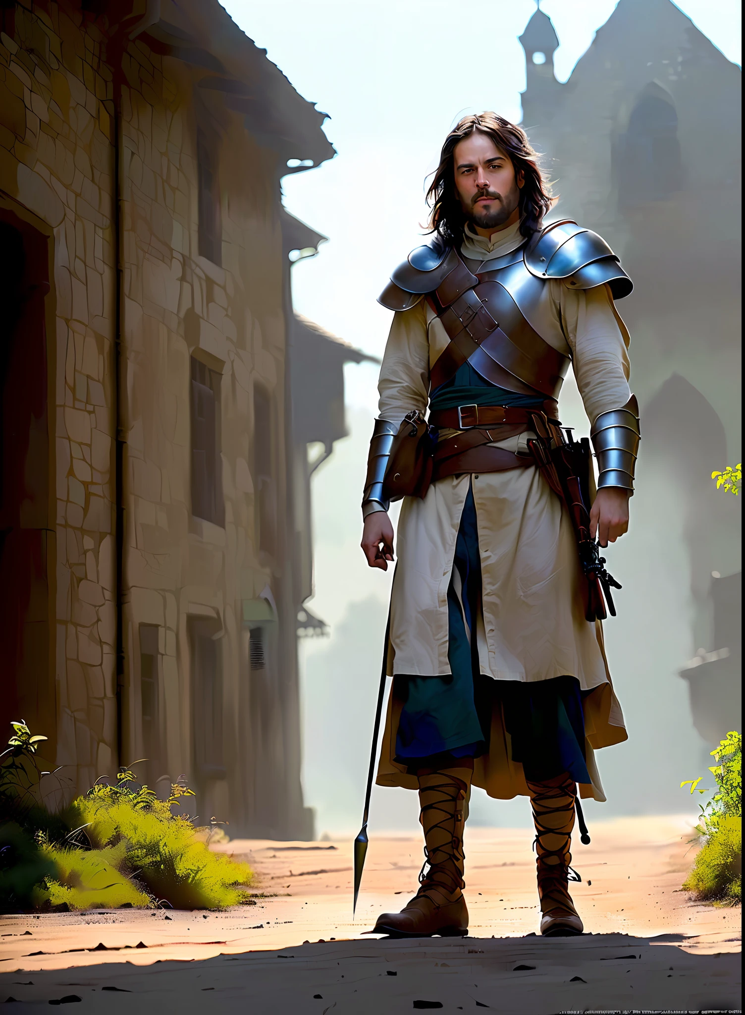 modelshoot style, (extremely detailed CG unity 8k wallpaper), full shot body photo of the most beautiful artwork in the world, medieval armor, professional majestic oil painting by Ed Blinkey, Atey Ghailan, Studio Ghibli, by Jeremy Mann, Greg Manchess, Antonio Moro, trending on ArtStation, trending on CGSociety, Intricate, High Detail, Sharp focus, dramatic, photorealistic painting art by midjourney and greg rutkowski