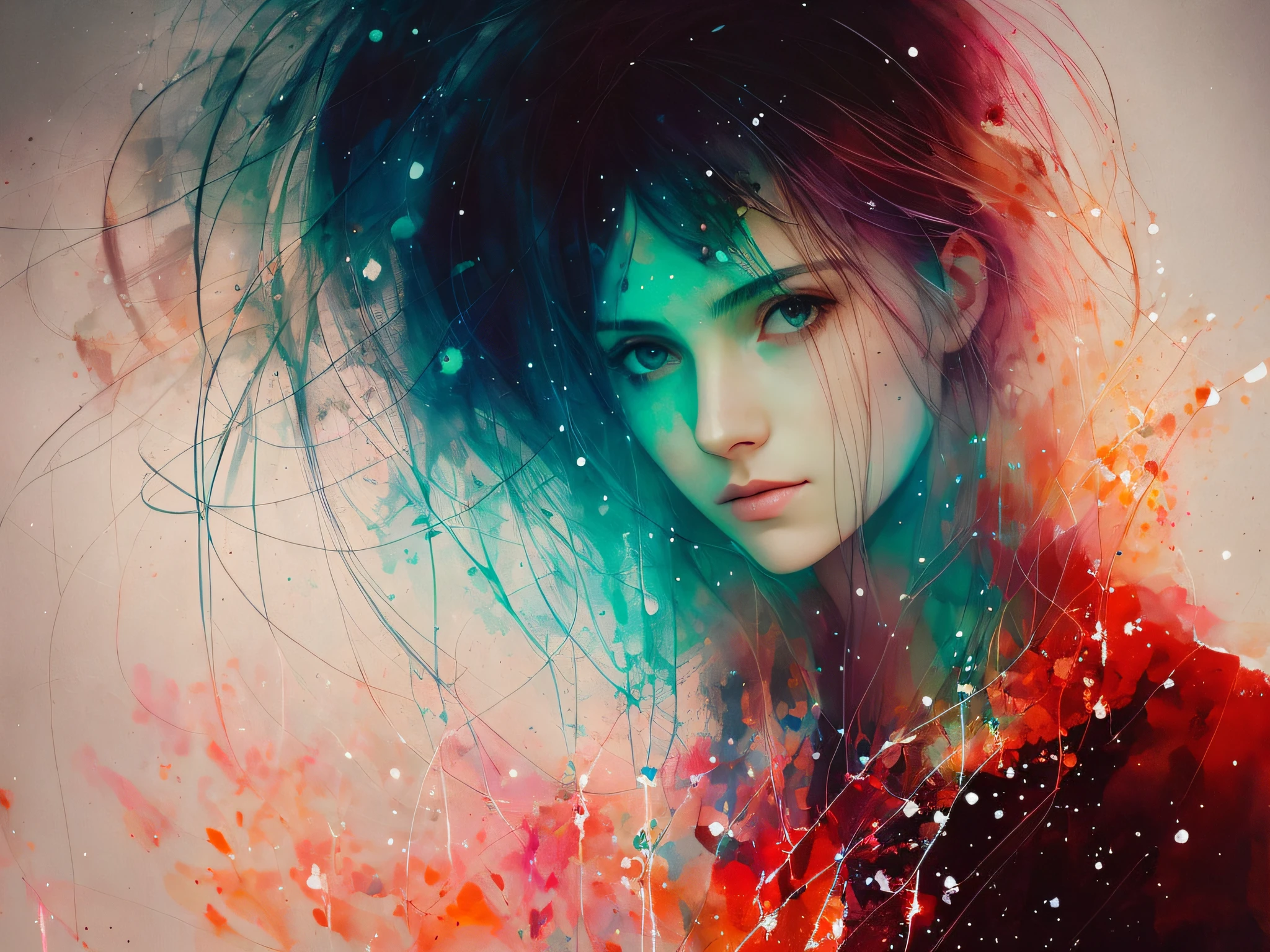 a woman by agnes cecile, luminous design, pastel colours, ink drips, autumn lights
