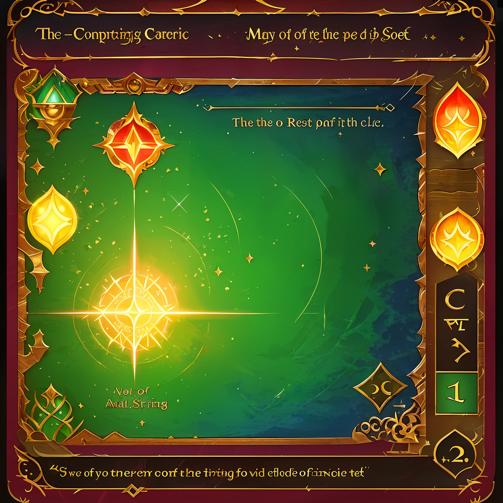 there is a picture of a card with a picture of a star, holy fire spell art, magical elven geometry, full card design, changelingcore, front game card, card art, ornate borders + concept art, emerald tablet, intricate sparkling atmosphere, glowing epicentre, holy flame crown spell, grimoire page, ornate gilded cosmic machine