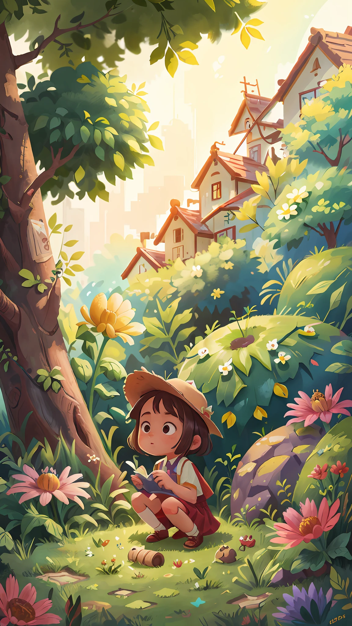 A 6-year-old girl is on her knees in a garden, is looking at the ground, looking for something, she is wearing gardener's clothes, is serious, curious, side view of the scene, perfect quality, clear focus (mess - house: 0.8), (masterpiece: 1.2) (Realistic: 1.2) (Bokeh) (Best quality) (Detailed Skin: 1.3) (Intricate Details) (8K) (Eye Detail) (Sharp Focus), (Unfortunate)