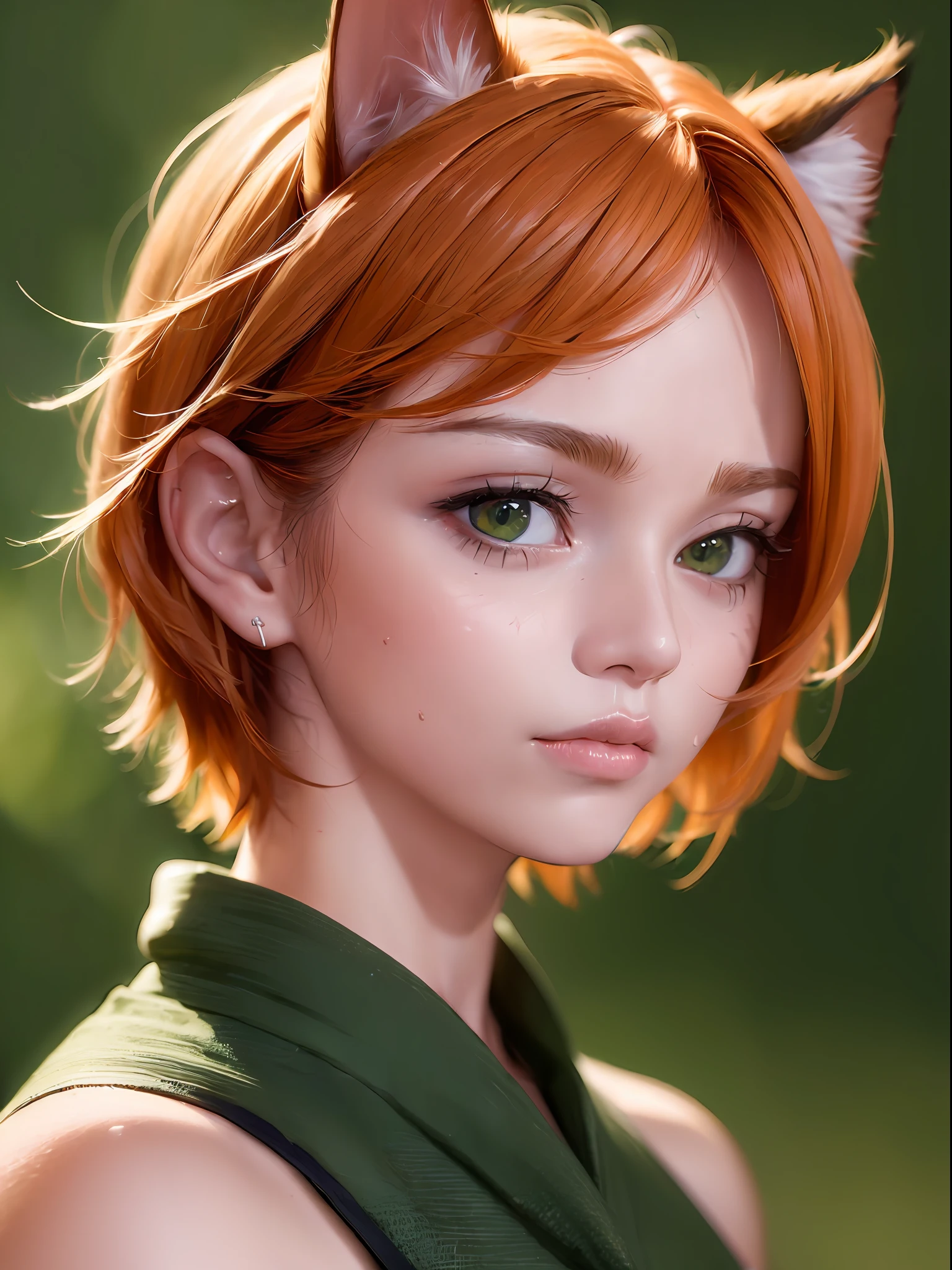 ((masterpiece:1.5)), ultra high res, photorealistic, realistic, best quality, photo-realistic, (((high detailed skin, visible pores))), (8k, raw photo, best quality, masterpiece), (1 cute girl), (bob cut), (short orange hair), ((cat ear)), ((japanese clothes)), Japan, sakura, flowers, ((green eyes)), automatic white balance, (((face close-up))), ((((looking at viewer)))), SFW, dynamic hair, highly detailed, more details, cinematic atmosphere, correct anatomy, epic scene, global illumination, detailed and intricate environment, modelshoot style, 8K UHD, concept art, octane render