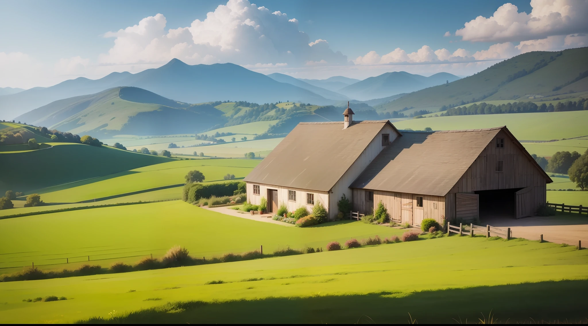 "amazing countryside with picturesque farm and rustic barn highlighted".