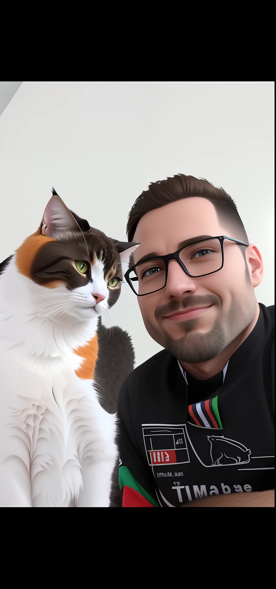Man, cat on the side, realistic, 4k