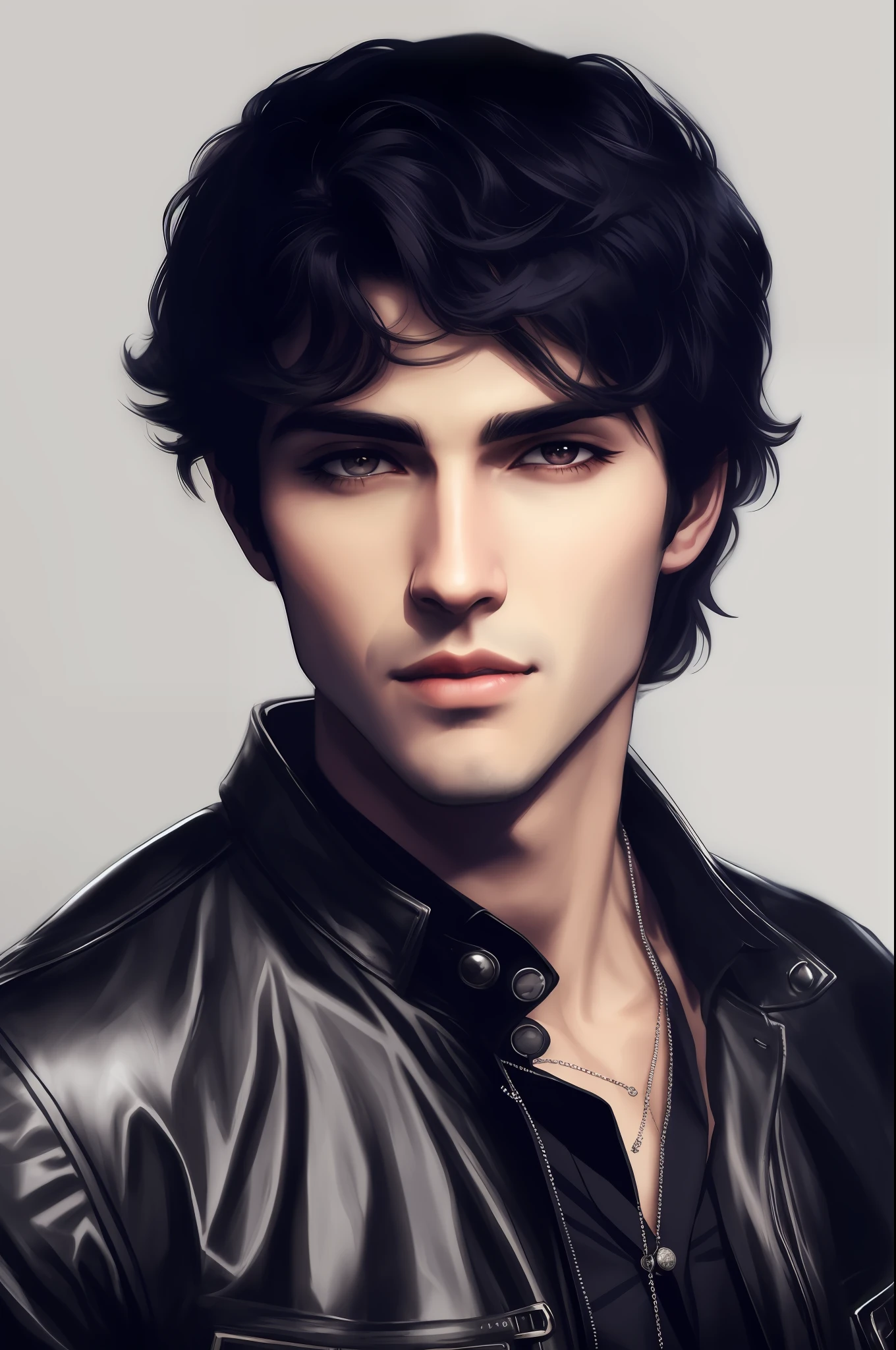 arafed image of a man with a black jacket and a necklace, inspired by Adam Dario Keel, in the art style of bowater, handsome male vampire, high quality portrait, handsome stunning realistic, gorgeous digital painting, detailed character portrait, fantasy male portrait, anime handsome man, realistic digital painting, male vampire, anime portrait of a handsome man, handsome detailed face