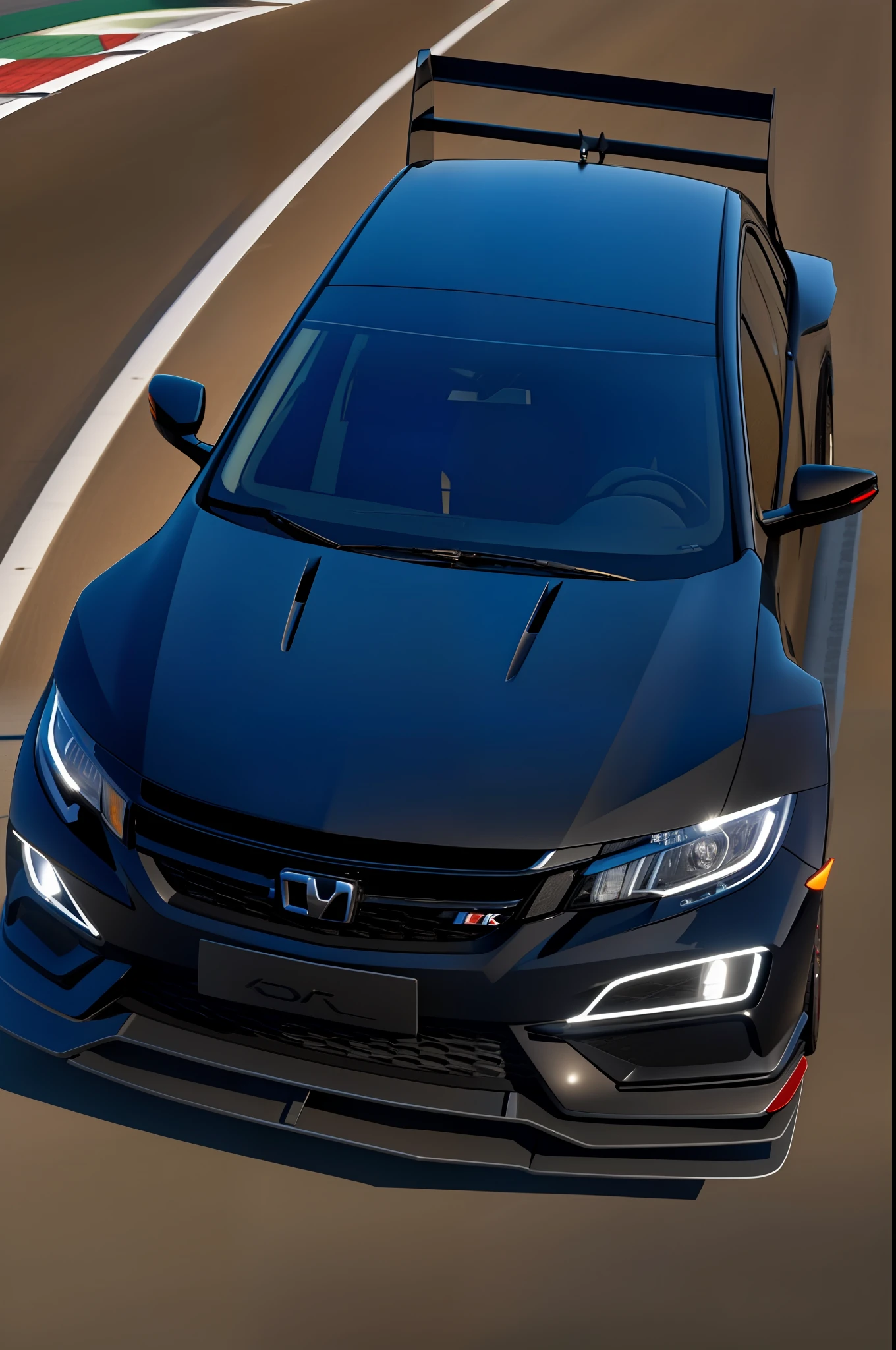 Photo of a new civic with airfoil and black turbo in 8k ultra definition with no traces of real top car design