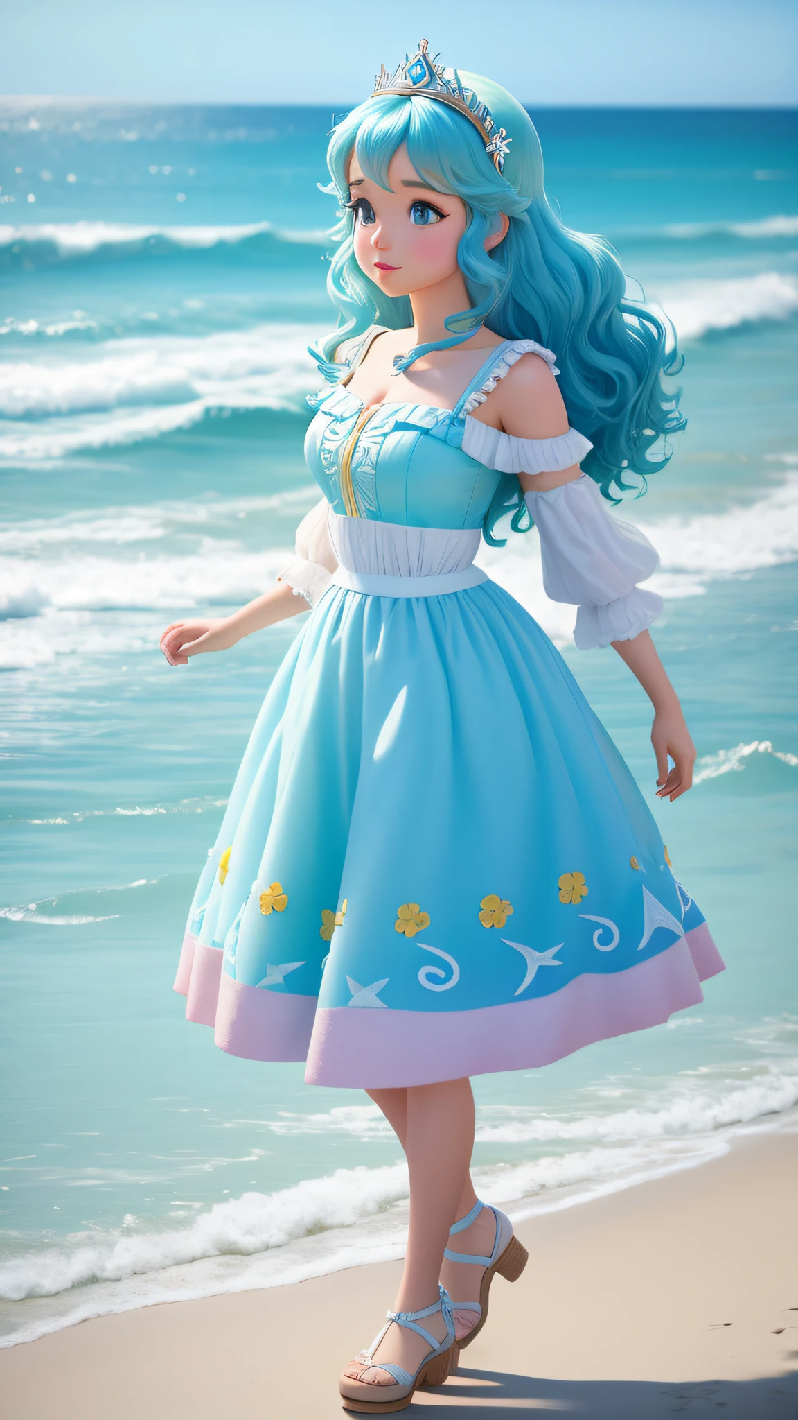 Create a Pixar princess strolling by the sea