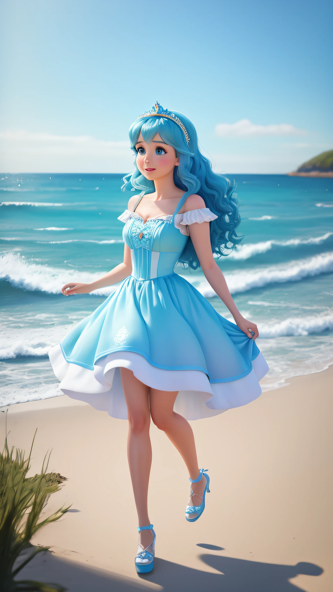 Create a Pixar princess strolling by the sea