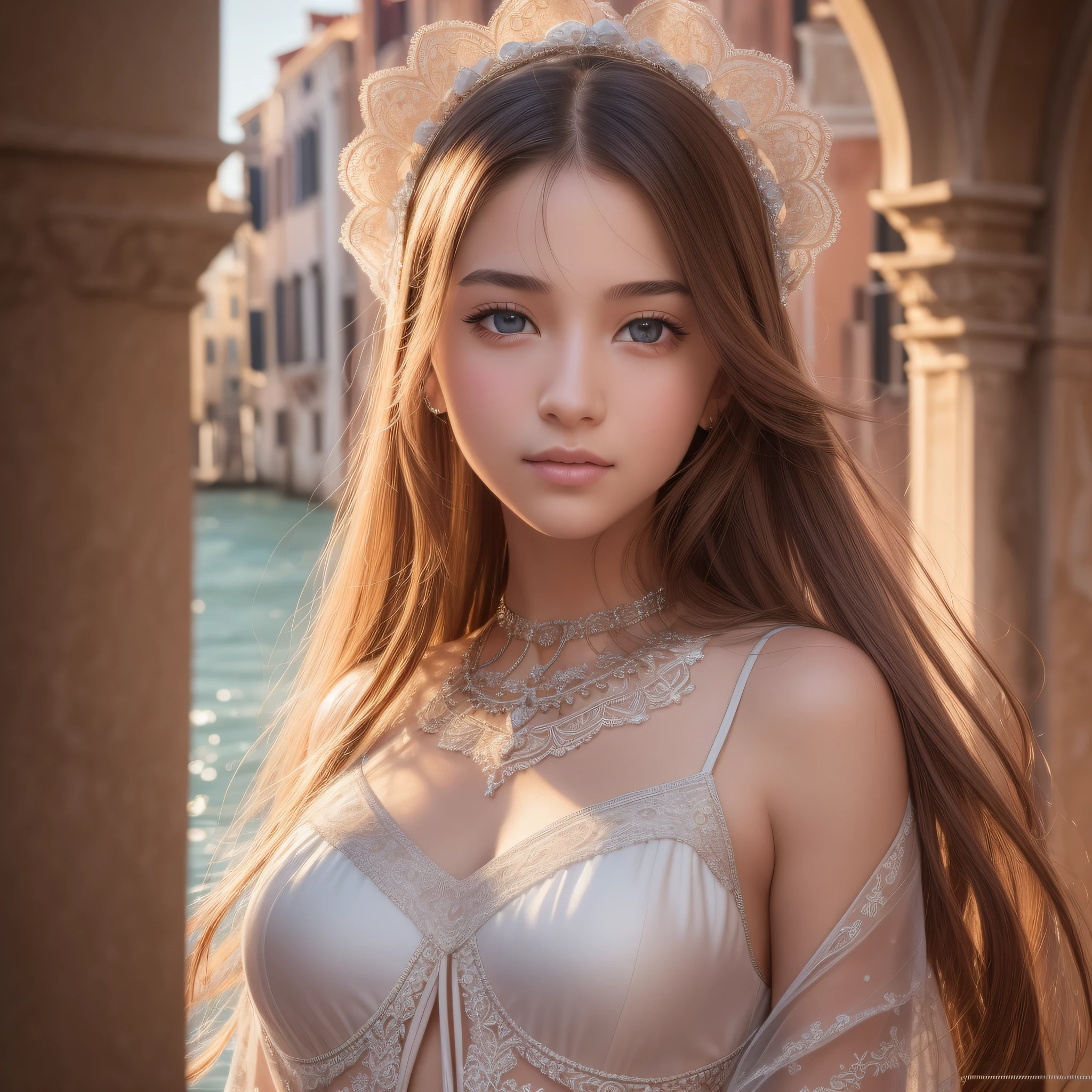 1girl wearing a dress,(in venice:1.2),(RAW photo, best quality), (realistic, photo-realistic:1.4), masterpiece, an extremely delicate and beautiful, extremely detailed, 2k wallpaper, Amazing, finely detail, extremely detailed CG unity 8k wallpaper, ultra-detailed, highres, soft light, beautiful detailed girl, extremely detailed eyes and face, beautiful detailed nose, beautiful detailed eyes,cinematic lighting,perfect anatomy,(slim body:1.3),smiling,long hair