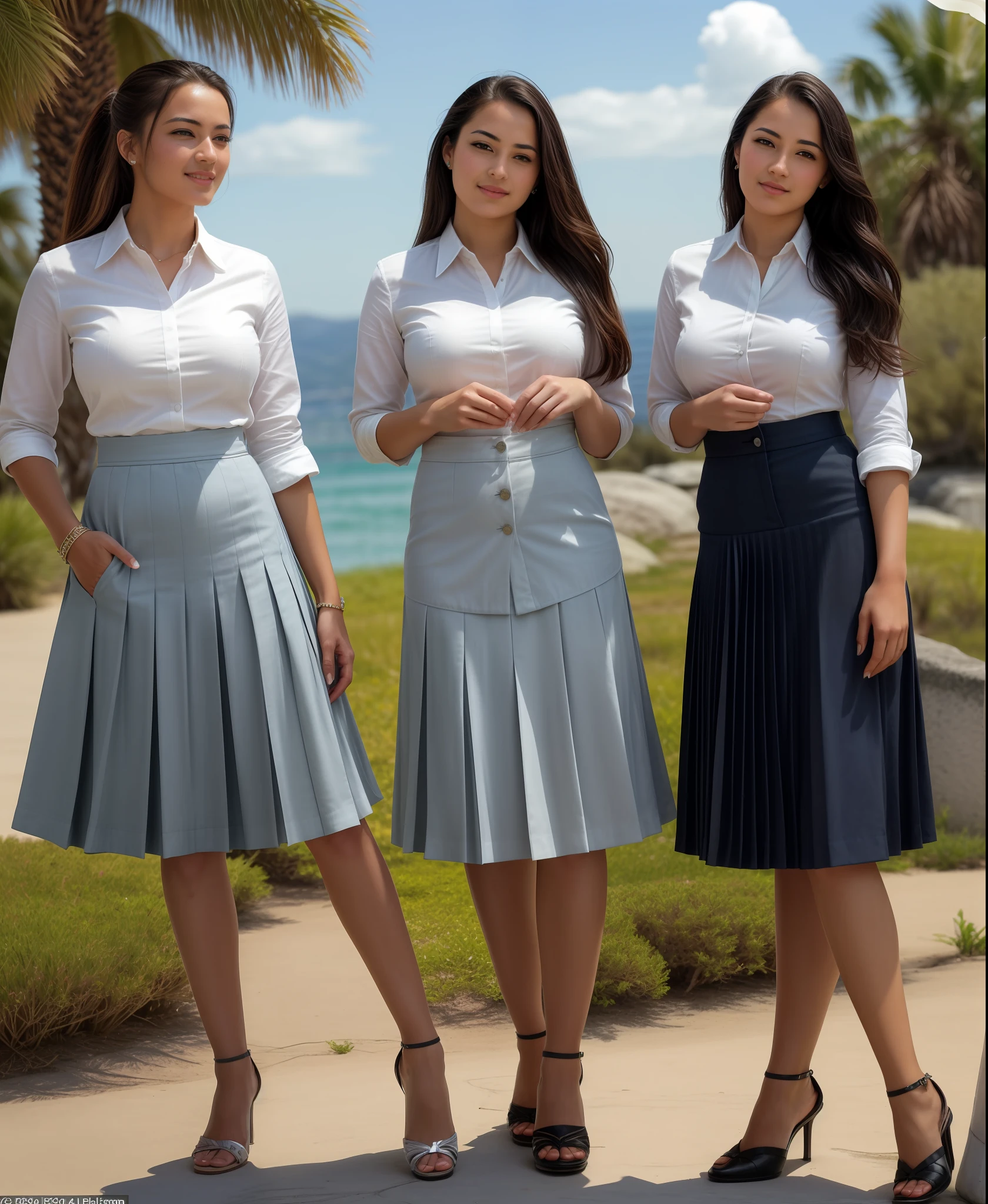 35mm f1.4 Kodak portra 400 group photograph, extremely high quality RAW group photograph, (1959 lesbian:1,7 long skirt teachers conference:1,4), (shy) authentic (kind and tender) lesbian women wearing short blazers with a very very detailed (long (fully pleated) full circle skirts) and (simple) low heeled office shoes, very very intricate hyper-detailed symmetric (attractive graceful young feminine faces) with (sad, tired) eyes and a (flirty smiles:1.3), full of empathy and compassion and love, (pronounced feminine features:1,3), big boobs, large breasts, (highly detailed ultra accurate realistic:1,1) hands and fingers, ((windy conditions and wind blowing)), epic composition, highly detailed attributes, highly detailed atmosphere, detailed background, intricate, Exquisite details and textures, highly detailed