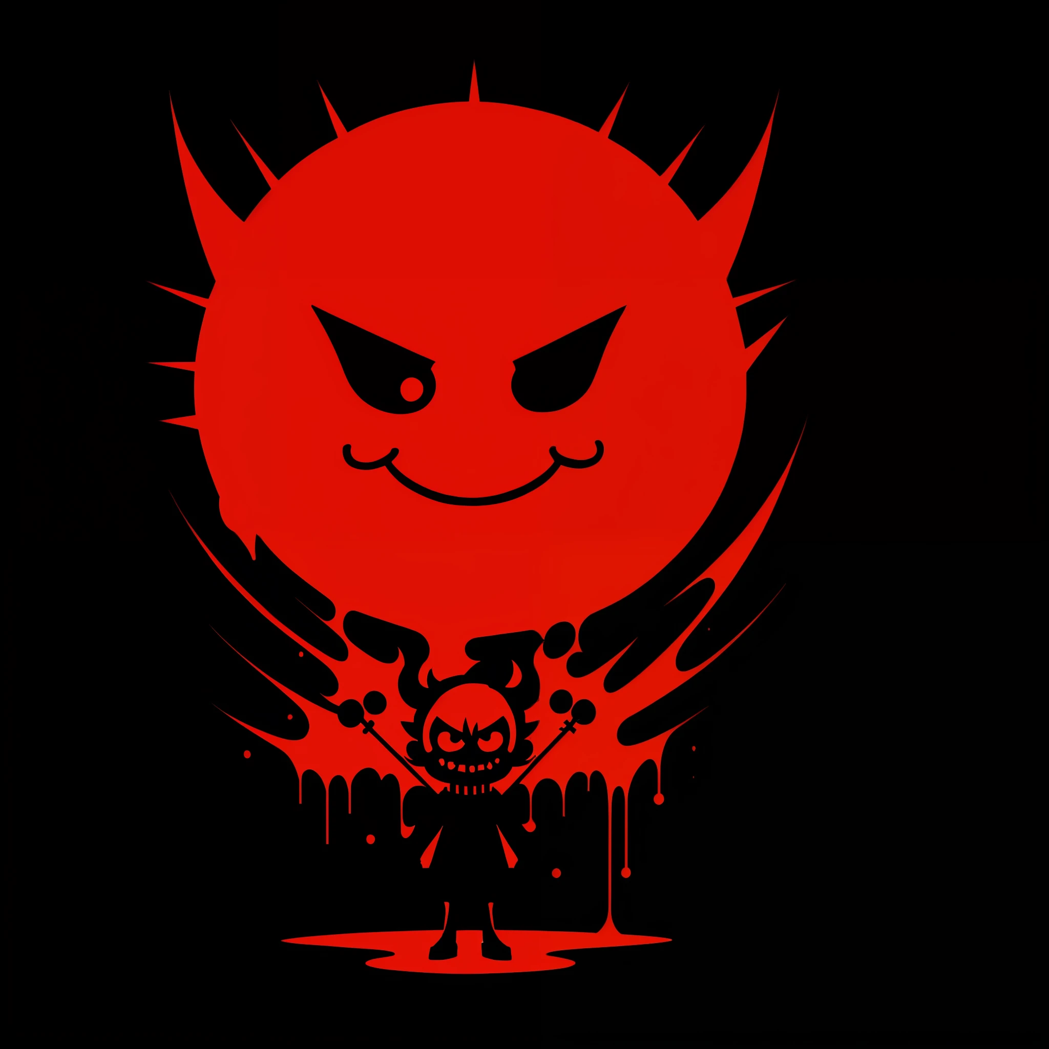 Red devil cartoon with white background, demon, evil standing smiling posture, demon , demon smile on his face, demon smile, evil pose, [[evil smile]], Satan, Cinnabar, Chibi, binding of Isaac, Satanic Creatures,Logo Design,