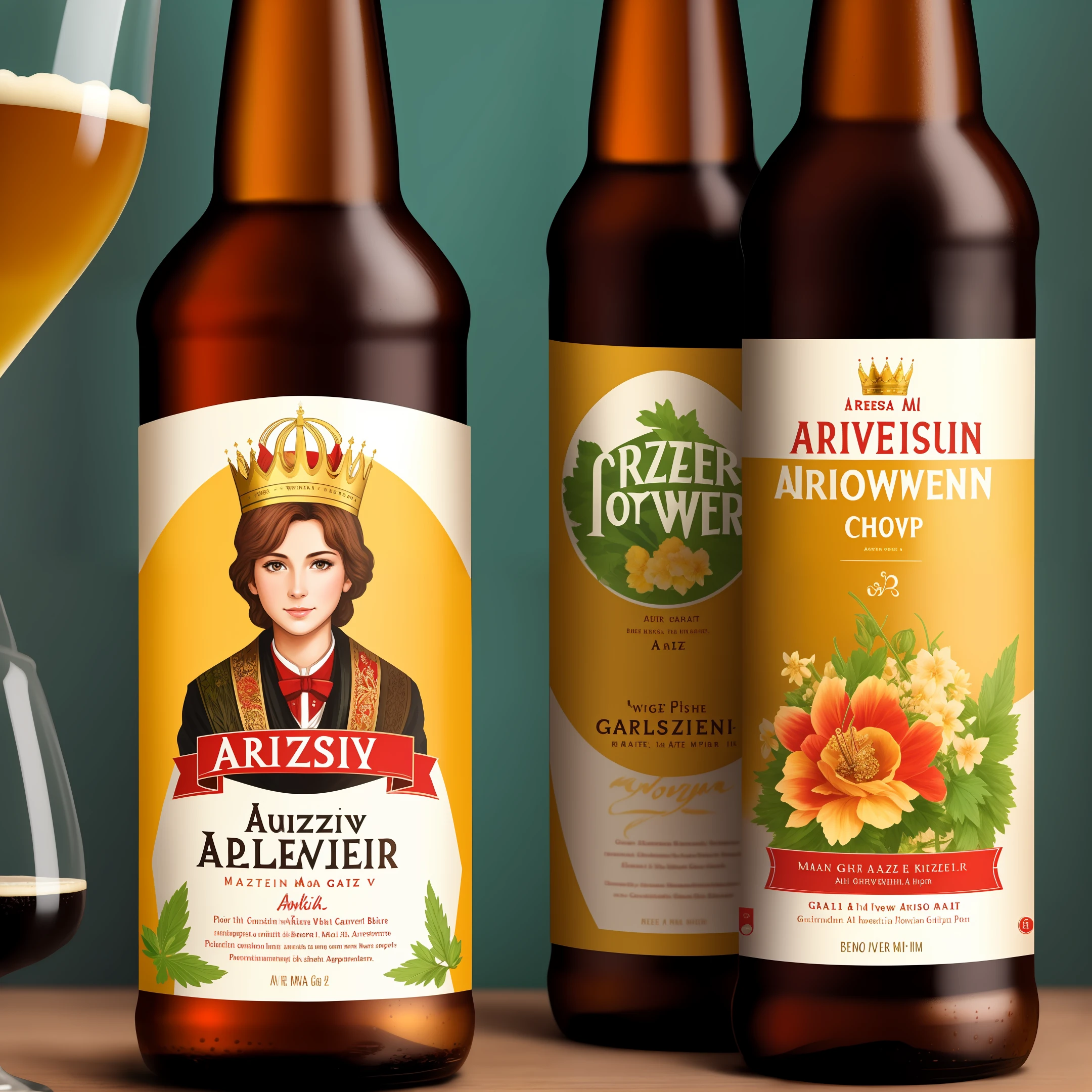 Beer label, Austrian wing, hop flower and malt crown