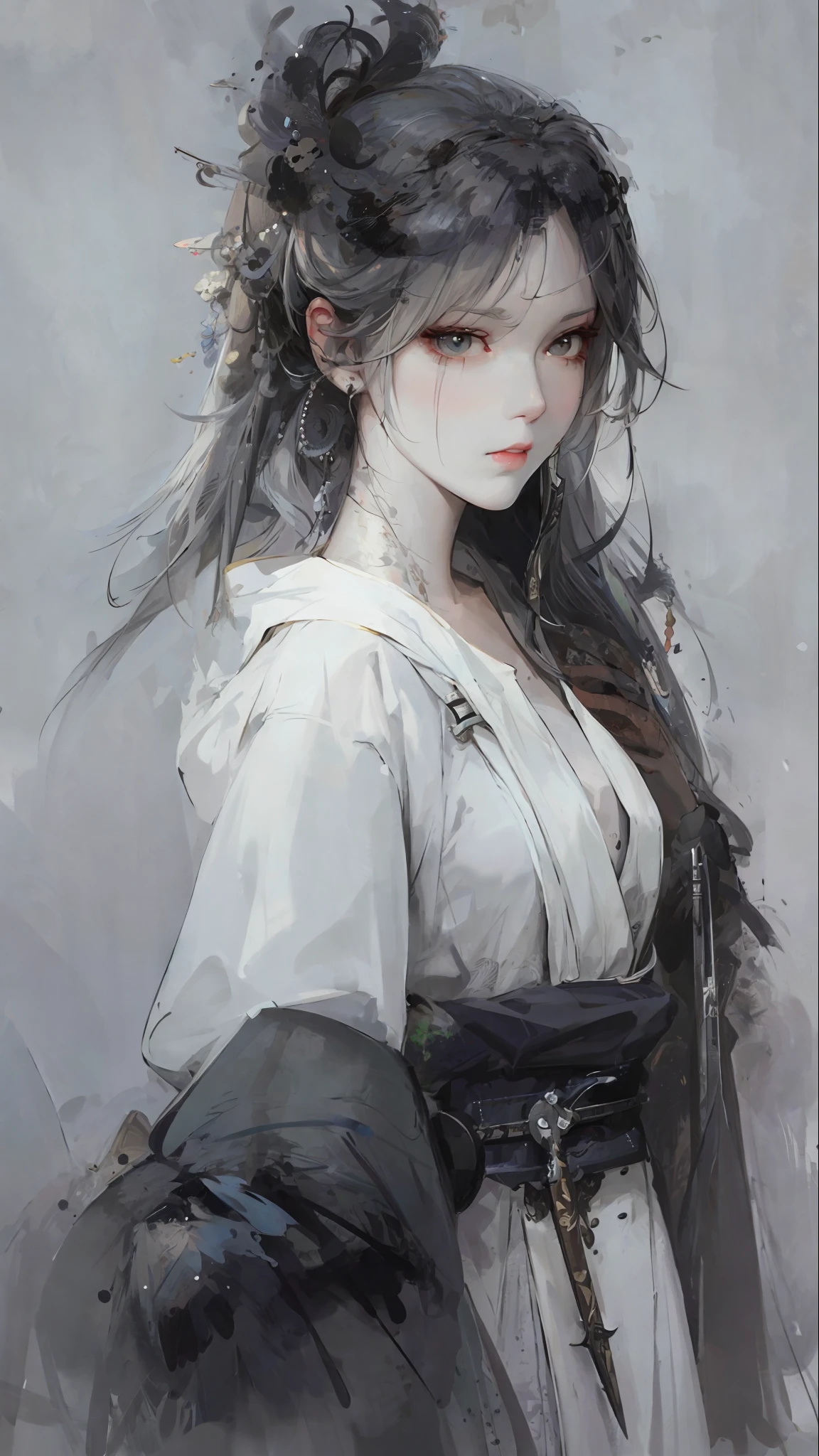 a close up of a woman with white hair and a white mask, beautiful character painting, guweiz, artwork in the style of guweiz, white haired deity, by Yang J, epic exquisite character art, stunning character art, by Fan Qi, by Wuzhun Shifan, guweiz on pixiv artstation