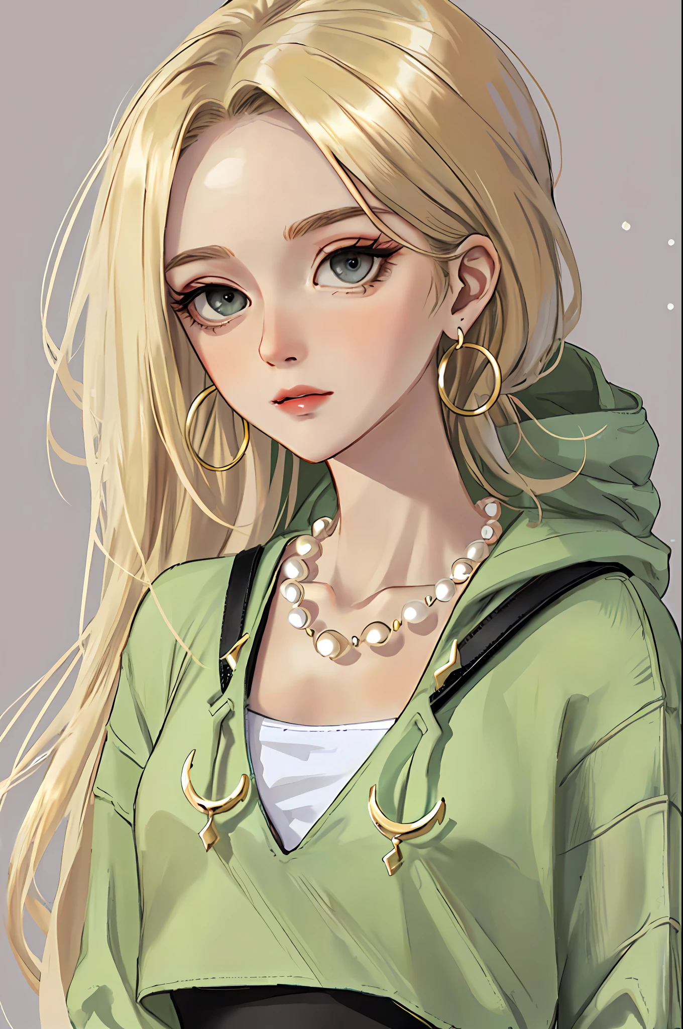 masterpiece:1.6, best quality:1.4, real picture:1.2, intricate details:1.2, a closeup portrait of 1lady, solo, (bags under eyes:1.6),
Appearance: milf:1.25, slender:1.3, green eyes, small breasts, flat chest, sharp eyes,
Clothing: (tan pants, black hoodie),
Accessories: simple hoop earrings, shell necklace,
Hair: (long blonde hair), messy hair,
Makeup: natural, glowing skin,
(simple background, themed background:1.3), (extreme close-up:1.2),