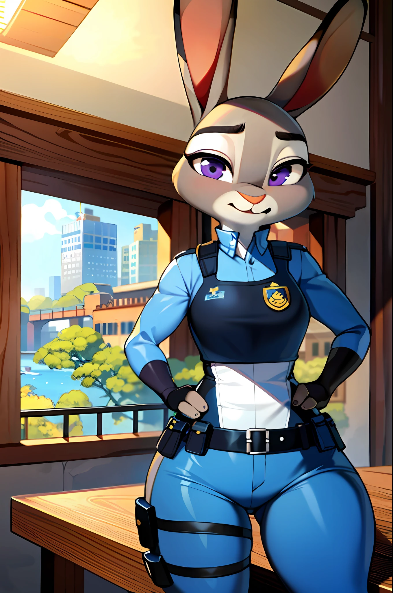 best quality, masterpiece, solo, 1girl,  JudyHopps, police uniform,