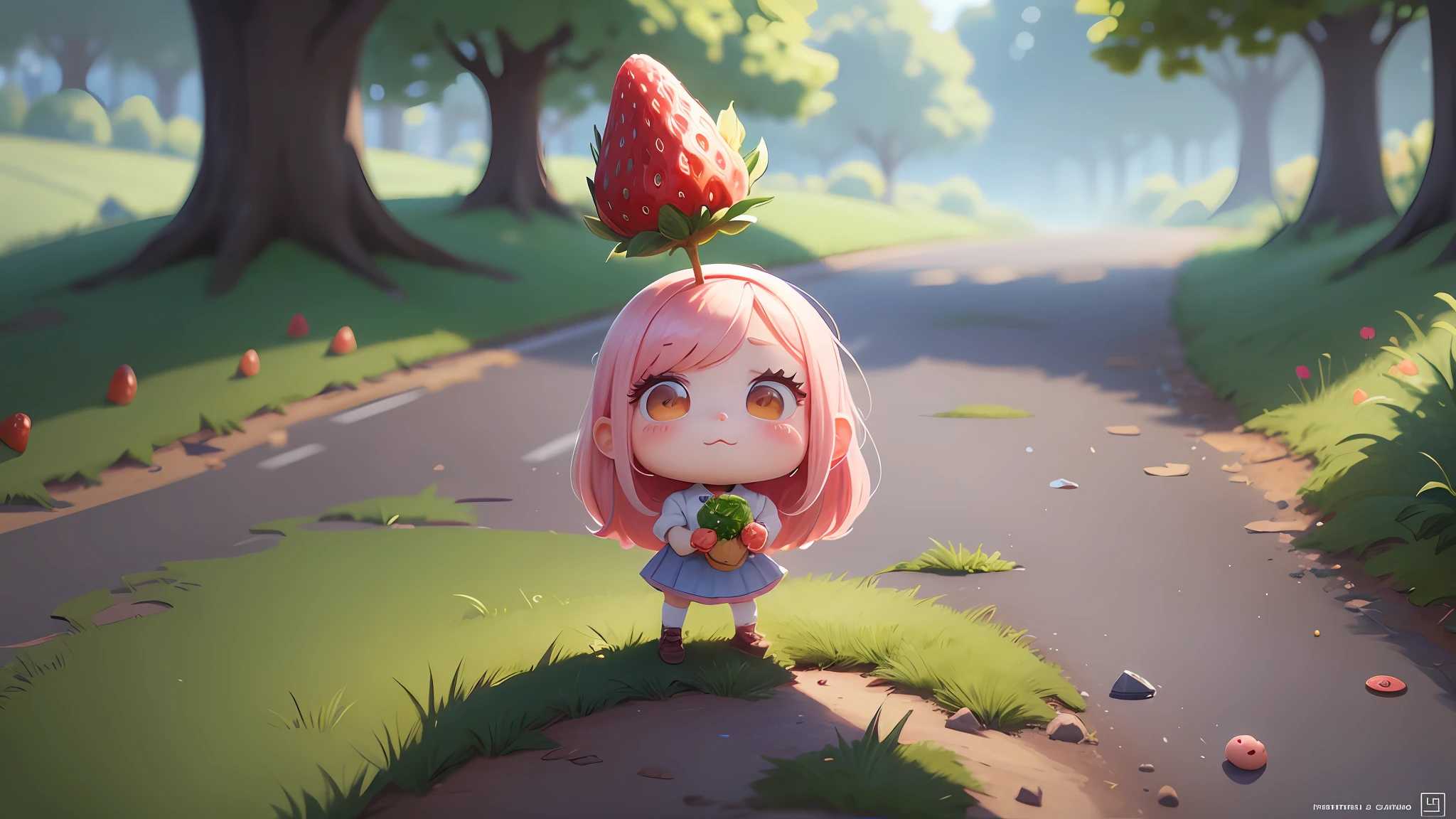 cartoon girl holding a strawberry ice cream that is melting in the grass, cute detailed digital art, cute detailed art, adorable digital painting, inspired by Goro Fujita, detailed fanart, awesome food illustration, kids art on artstation, cute digital art, loish and goro fujita, mobile game art, 2d illustration, 2d illustration, cute artwork --auto --s2