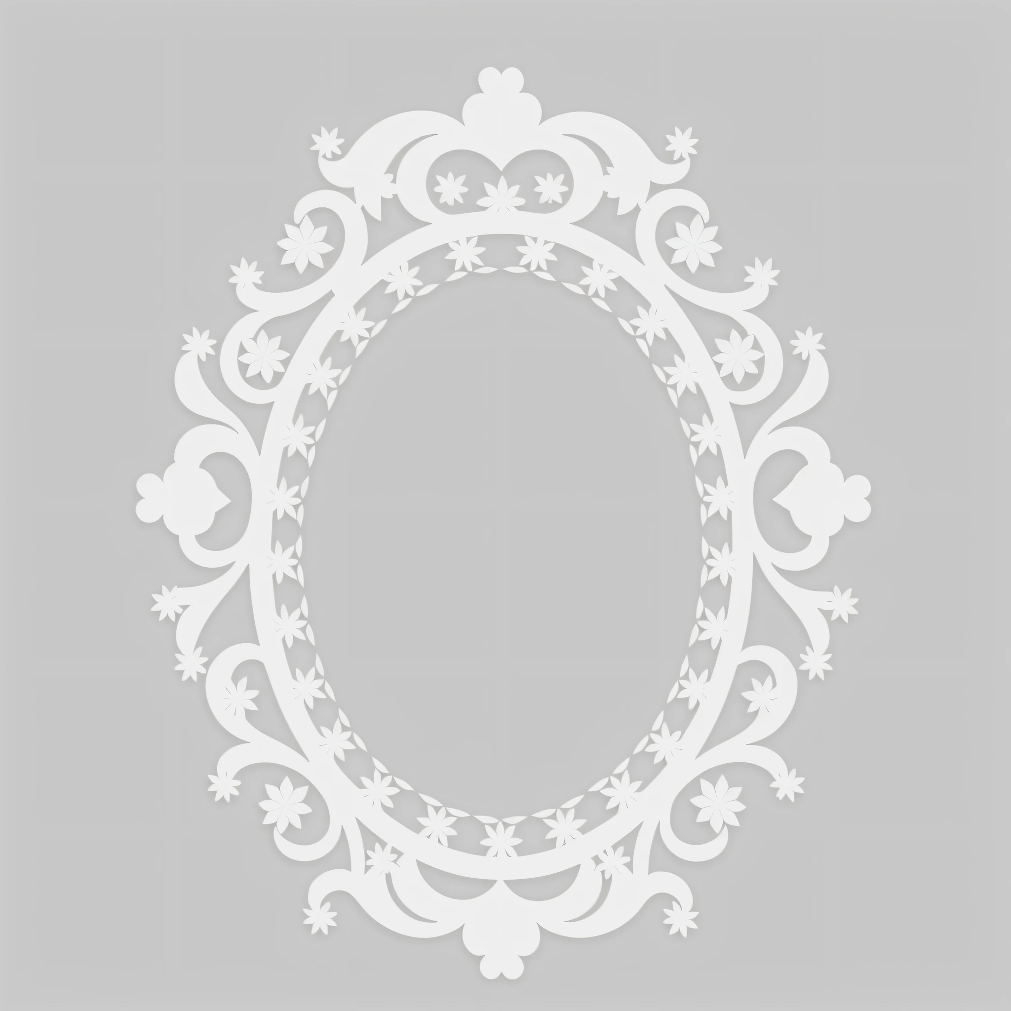a close up of a white circular frame with flowers and leaves, white border frame, white frame border, ornate border frame, filigree frame, ornate frame, white elegant baroque design, decorative frame, mirror background, baroque frame border, white outline border, ornate border, white frame, white border and background, white border, white borders, rococo ornament, decorative border --auto --s2