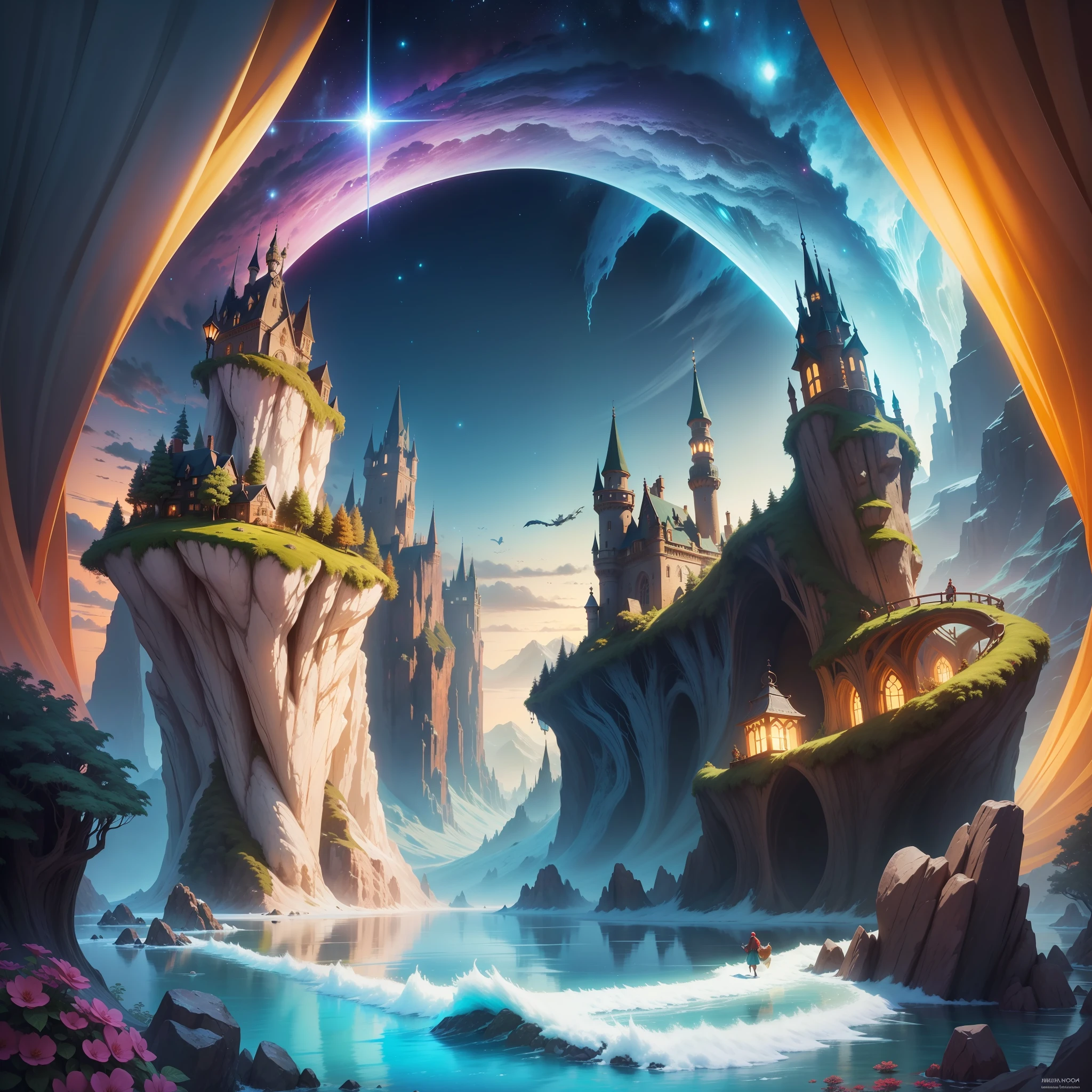 A world of pure fantasy related to the holidays. Imagine a magical and stunning landscape, with vibrant colors and elements that evoke the feeling of relaxation, fun and adventure. We want this fantasy image to be like a portal to a dream holiday destination – a place where anything is possible. Feel free to include charming characters, mythical creatures, wonders of nature and any other element that can spark the imagination and joy of the holidays. Use your cunning to create an image that inspires people around the world to dream of an extraordinary vacation.