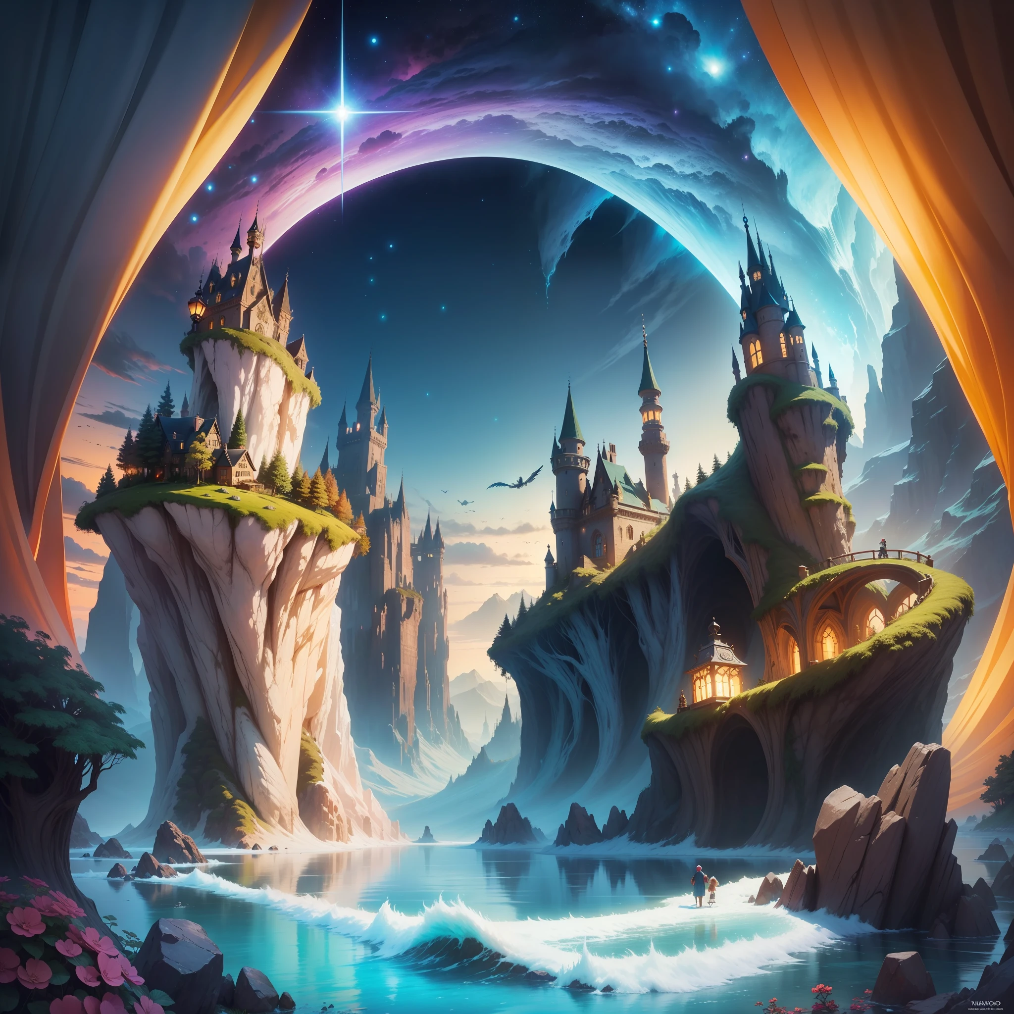 A world of pure fantasy related to the holidays. Imagine a magical and stunning landscape, with vibrant colors and elements that evoke the feeling of relaxation, fun and adventure. We want this fantasy image to be like a portal to a dream holiday destination – a place where anything is possible. Feel free to include charming characters, mythical creatures, wonders of nature and any other element that can spark the imagination and joy of the holidays. Use your cunning to create an image that inspires people around the world to dream of an extraordinary vacation.