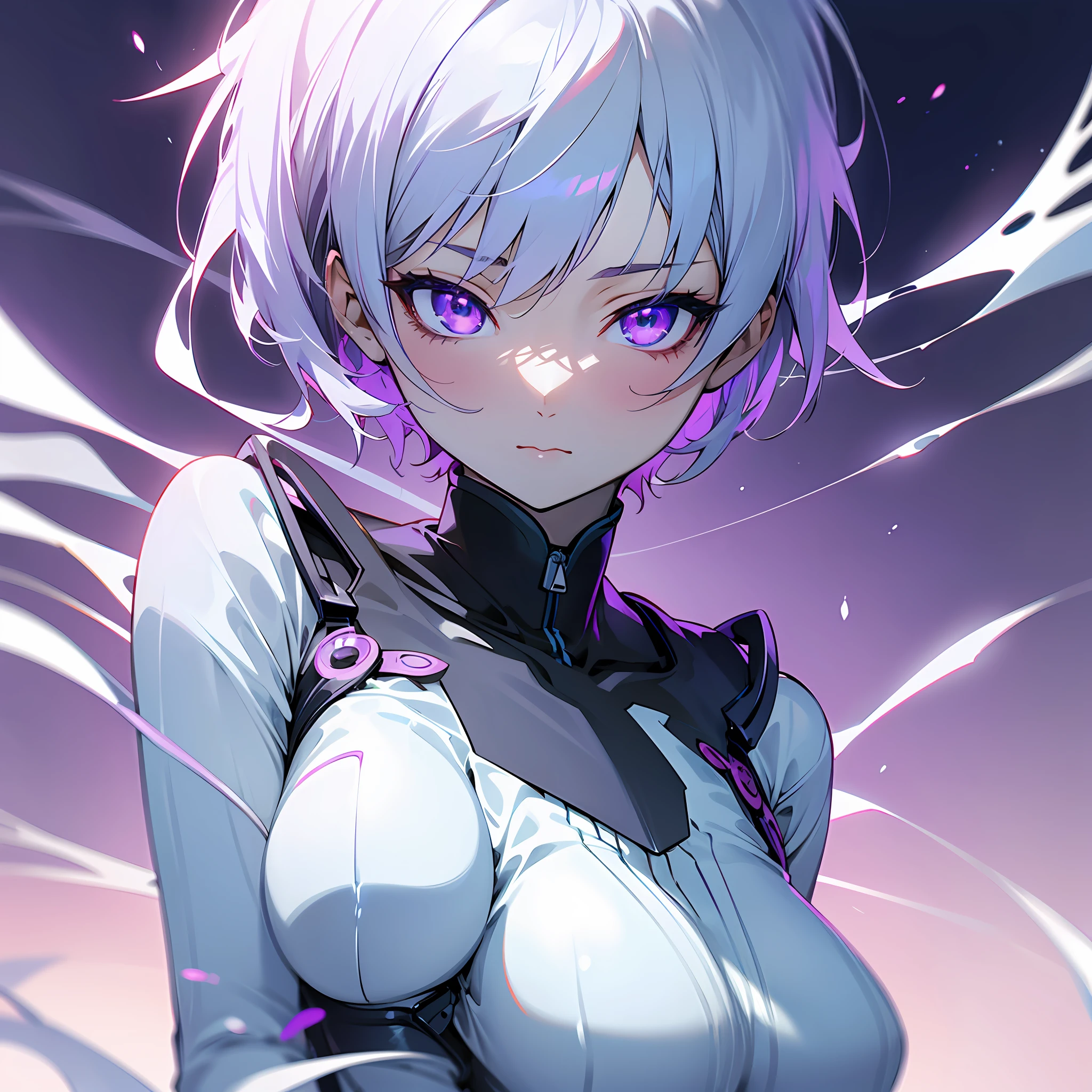 Anime girl with white hair and purple eyes in a white dress - SeaArt AI