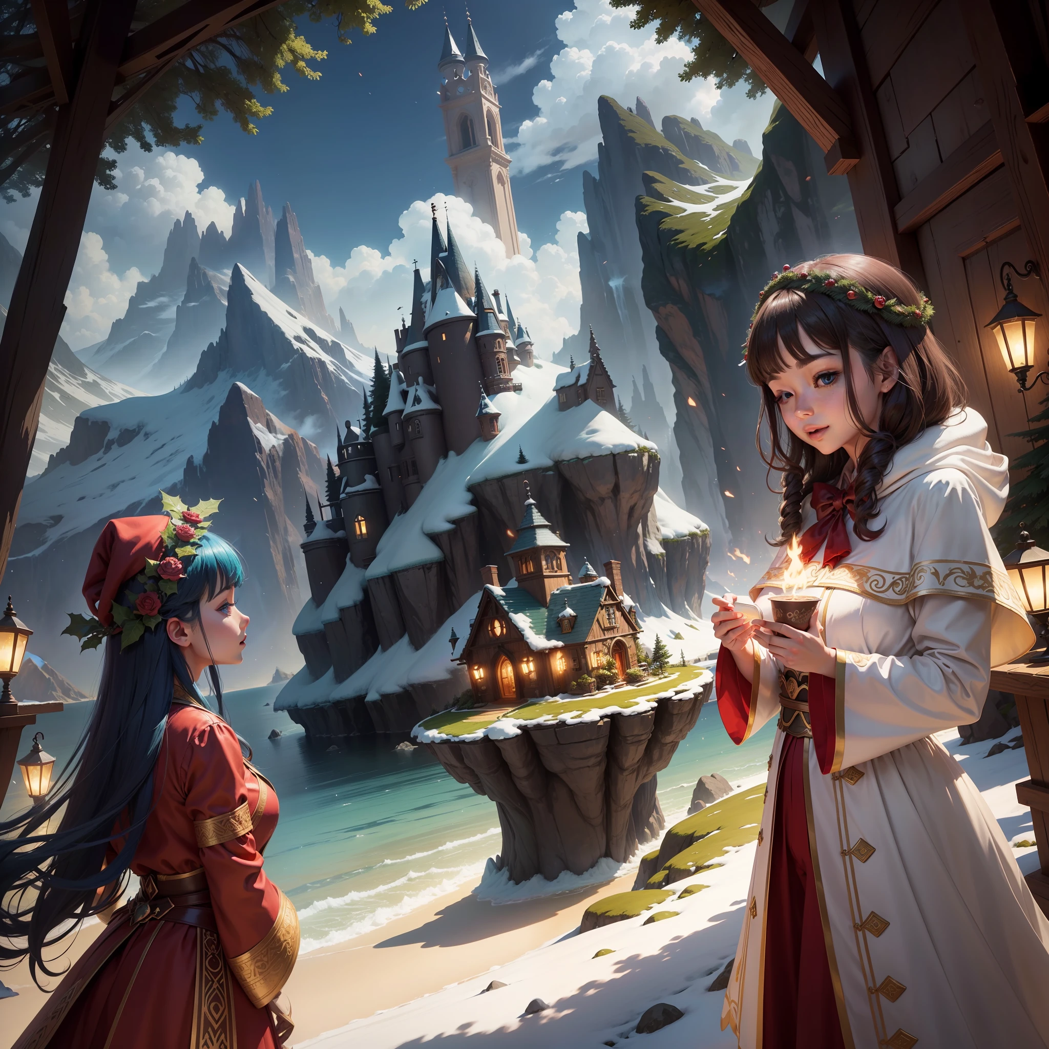 A world of pure fantasy related to the holidays. Imagine a magical and stunning landscape, with vibrant colors and elements that evoke the feeling of relaxation, fun and adventure. We want this fantasy image to be like a portal to a dream holiday destination – a place where anything is possible. Feel free to include charming characters, mythical creatures, wonders of nature and any other element that can spark the imagination and joy of the holidays. Use your cunning to create an image that inspires people around the world to dream of an extraordinary vacation. Fix the eye, fix the eye, fix the eye