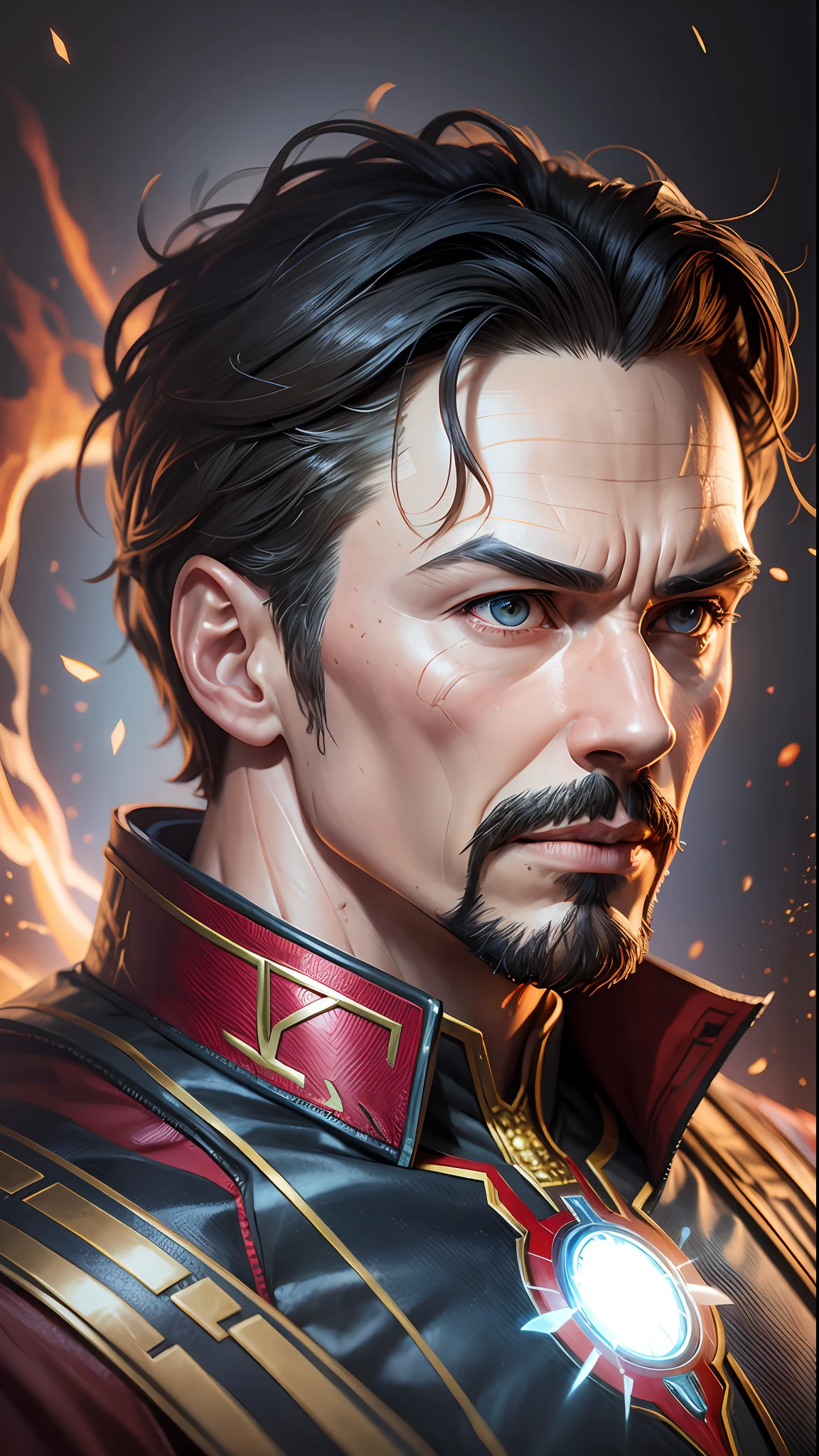 Doctor strange mixed with Iron-man, Hyperrealistic, correct anatomy, very highly detailed, DSLR, Bust, 4k --auto --s2