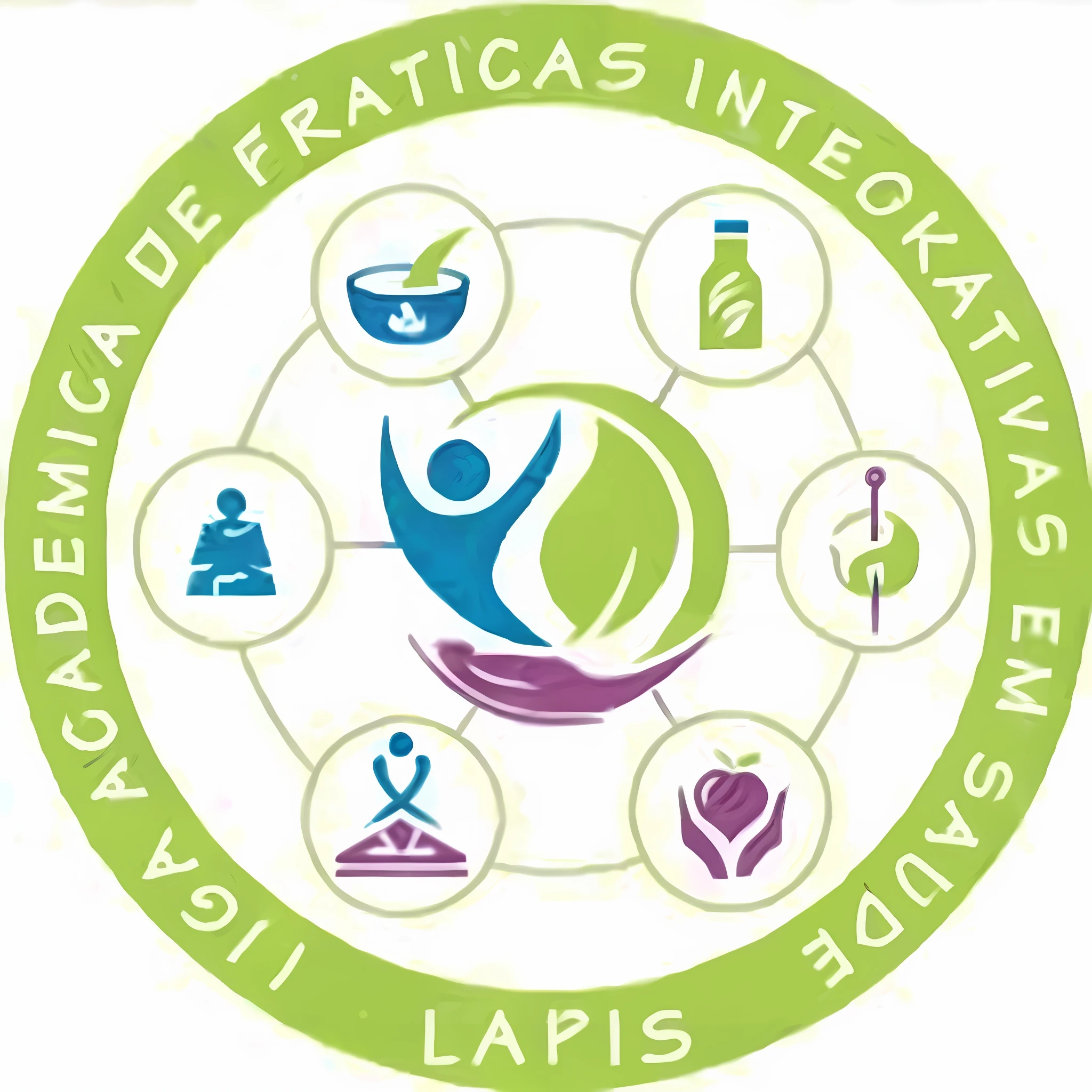 the logo for the clinic is shown in green and purple, logo, logo, logo has”, academia, latina, larapi, lerapi, logo”, illustrated logo, image, logo art, circular logo, spasms, logos, elpis, round logo, logotype, digis, 2995599206, pic, latin --auto --s2