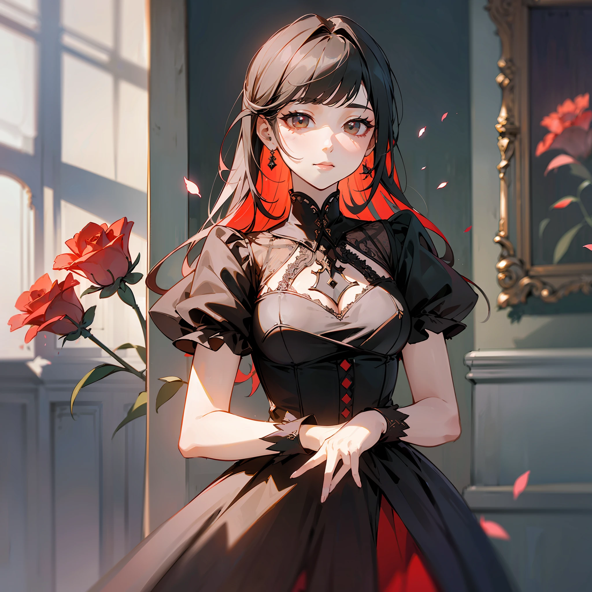 ((Exquisite details on the other side of the other side fashion style: 1.4 + rendering detail: 1.2), (Fifth personality scene: 1.3)), the main body is a red butterfly, clear texture, double form, (simulation two-dimensional style: 1.2), standing portrait, dressed in the other side fashion, graceful, the background of the picture is the fifth personality scene, red roses, petals flying, full of summer delicate light and shadow. --auto --s2