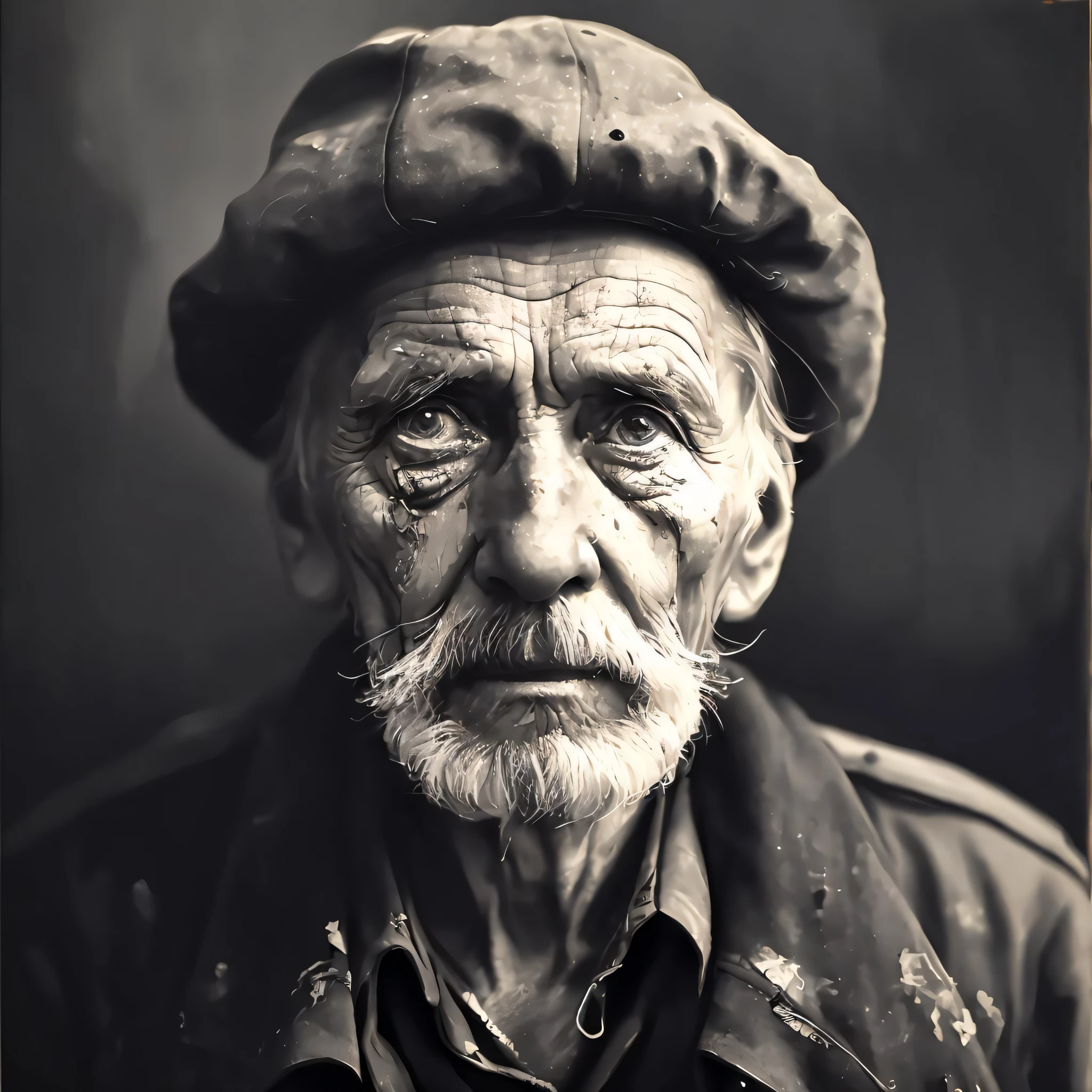 A portrait of poor russian 1800 old worker in rags, ((overwhelming fatigue )), wrinkles of age, concept art, oil pastel painting , moody gray colors , gritty, messy stylestyle of Alexey Savrasov, Ivan Shishkin, Ilya Repin, (cel shaded:1.2), 2d, (oil painting:1.2) highly detailed