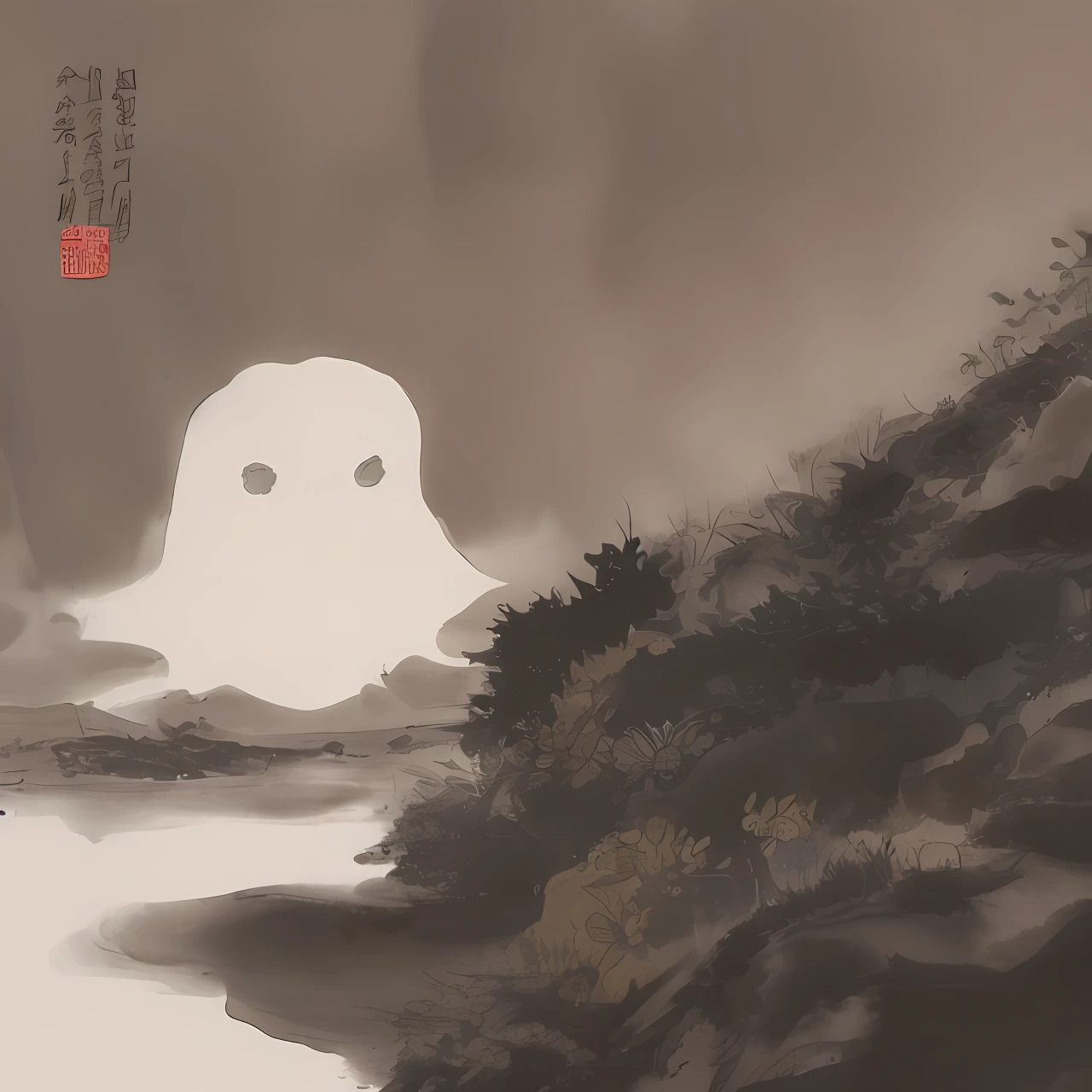 Zhong Kui Tianshi catches ghosts in ink painting