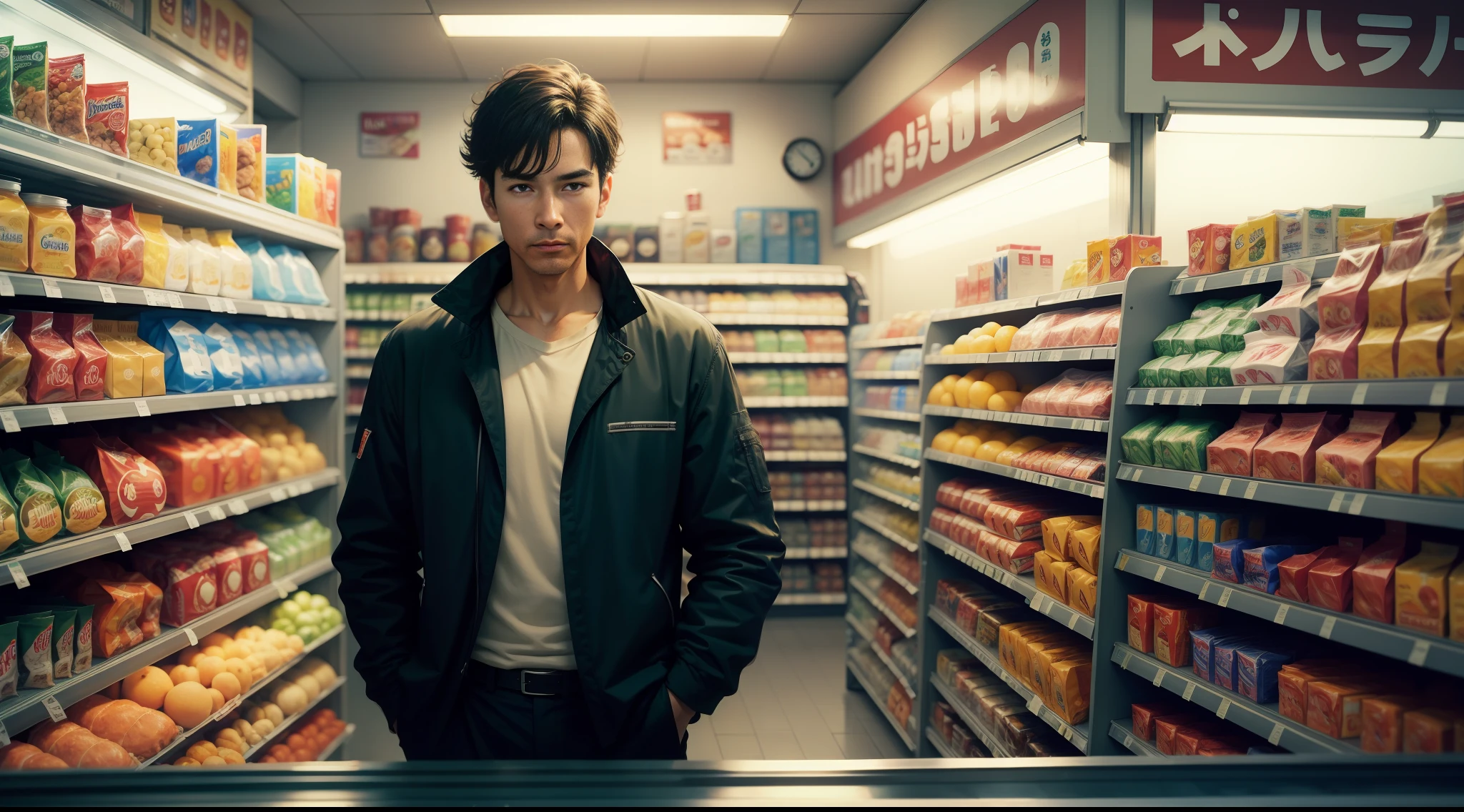 Man in a convenience store at night